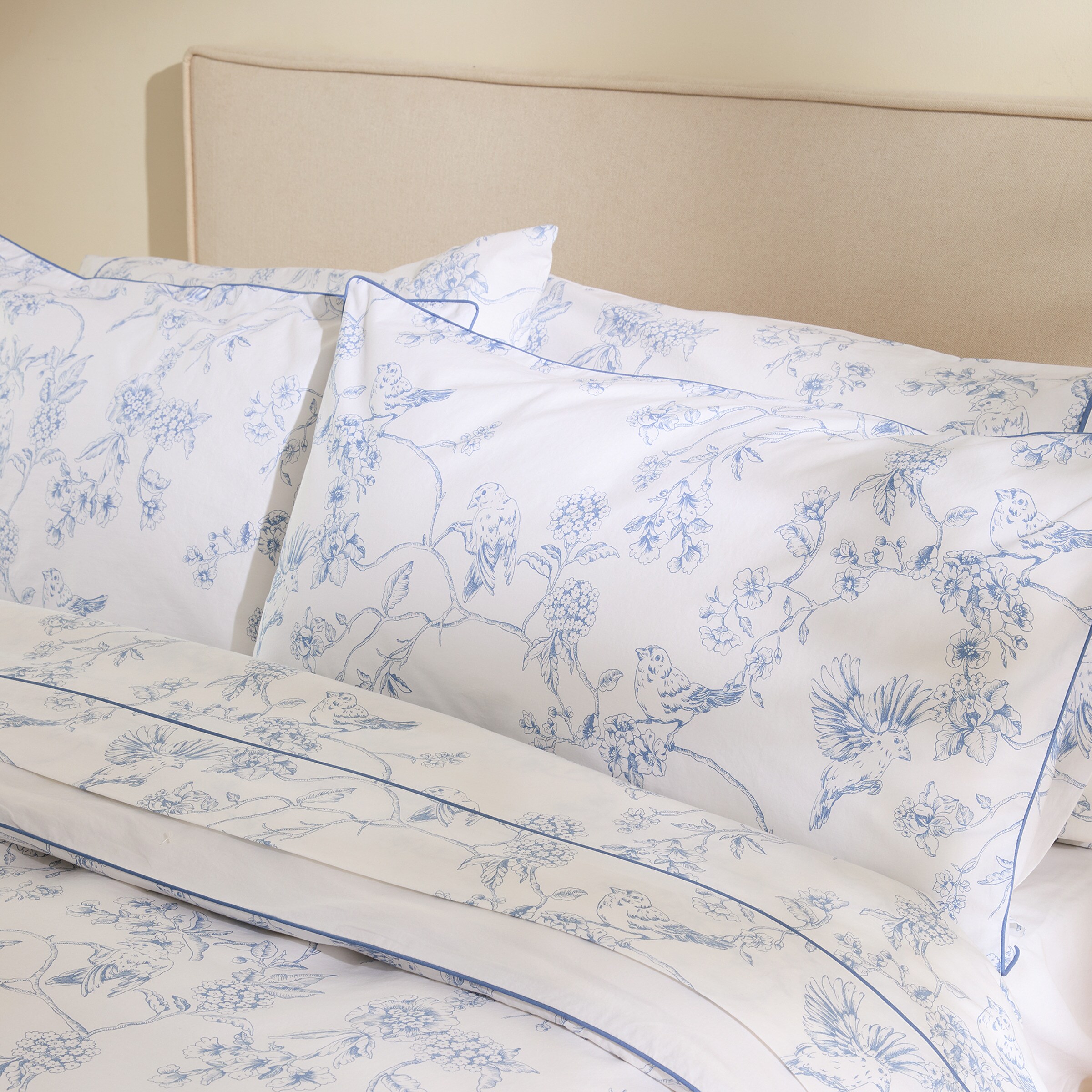 Juego de funda nórdica algodón Birds - Azul Cama 105 cm Azul-7