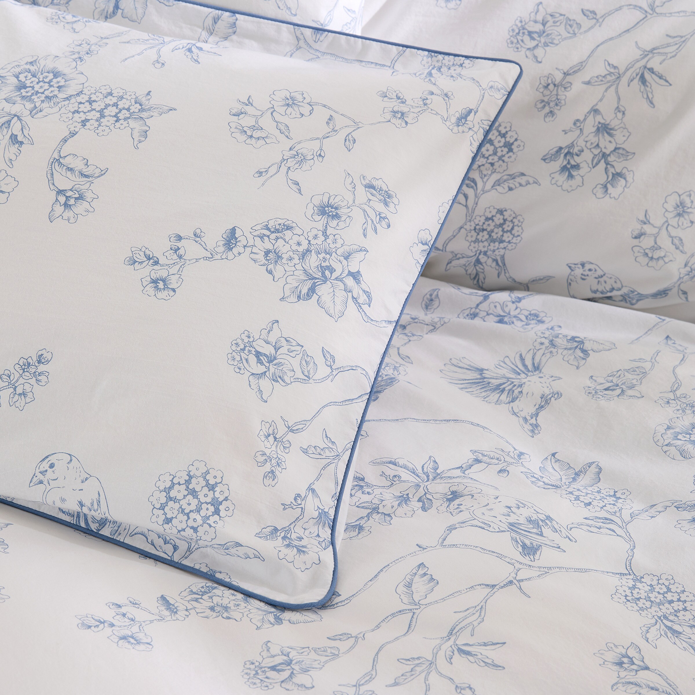 Conjunto de Capa de Edredão de Algodão Birds Azul-4