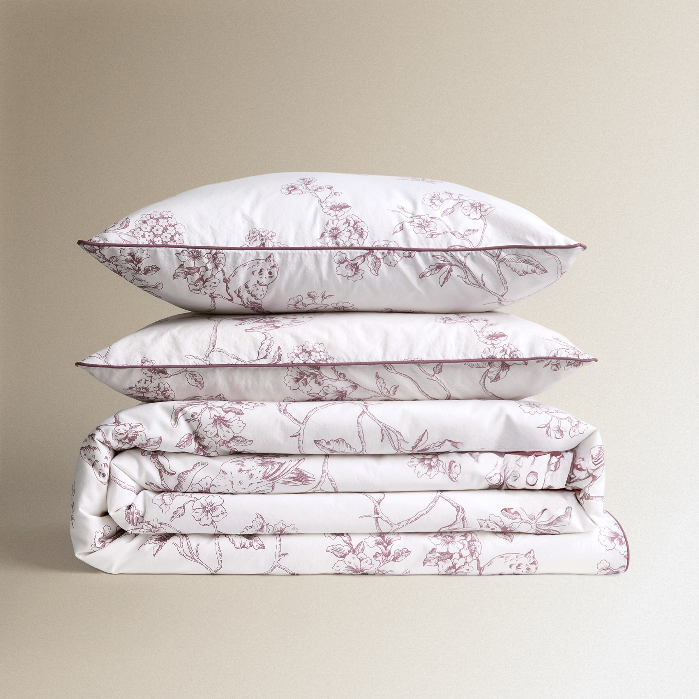 Conjunto de Capa de Edredão de Algodão Birds Rosa-6