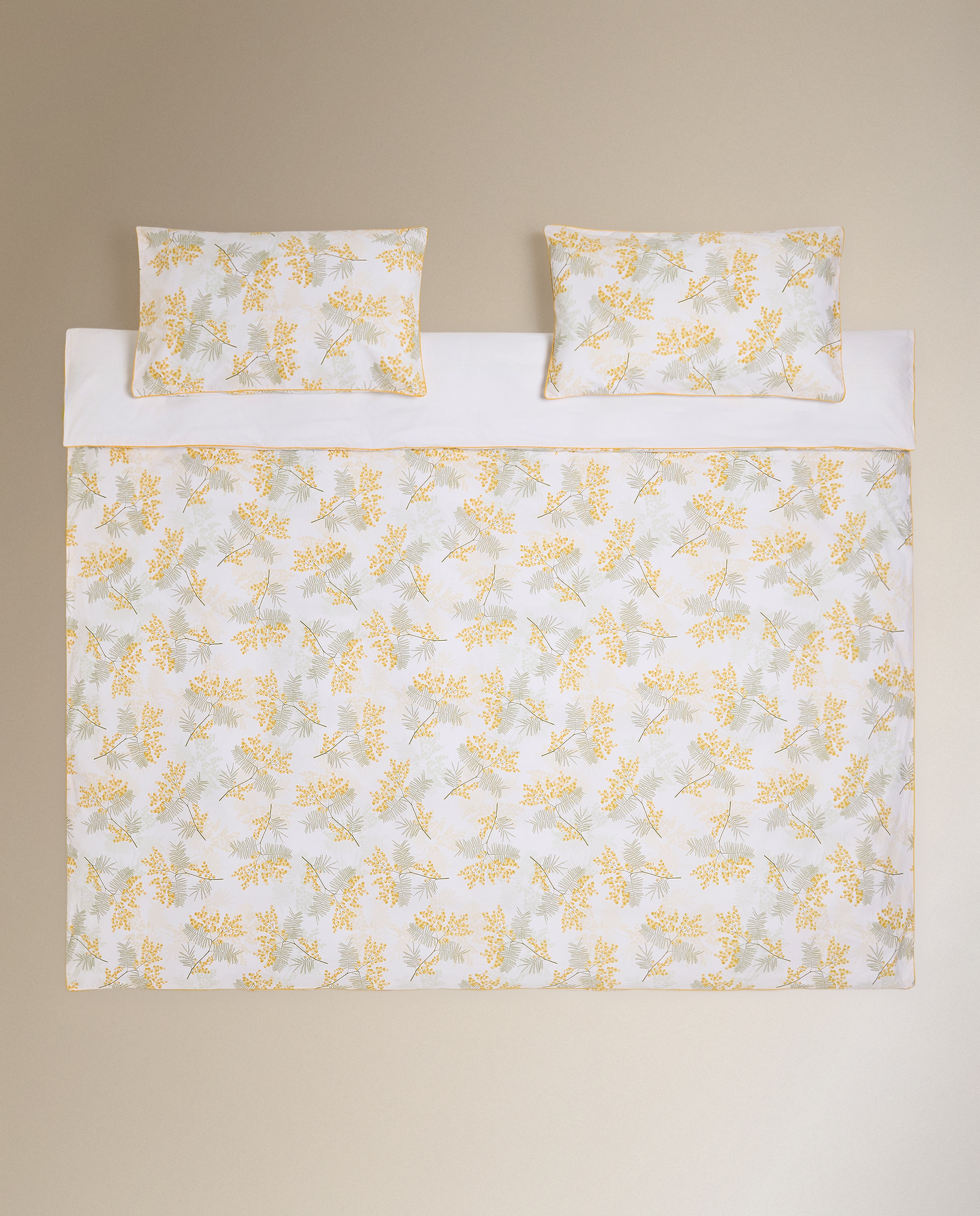 Conjunto de Capa de Edredão de Algodão Mimosa Amarelo-2