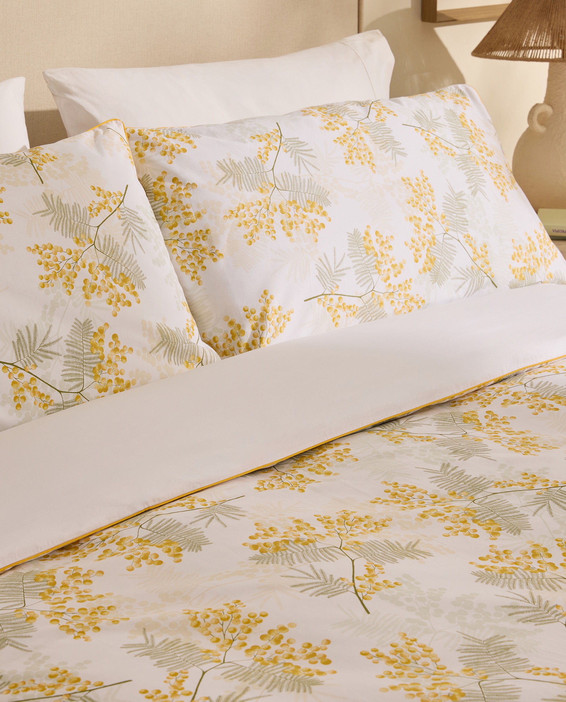 Conjunto de Capa de Edredão de Algodão Mimosa Amarelo-3