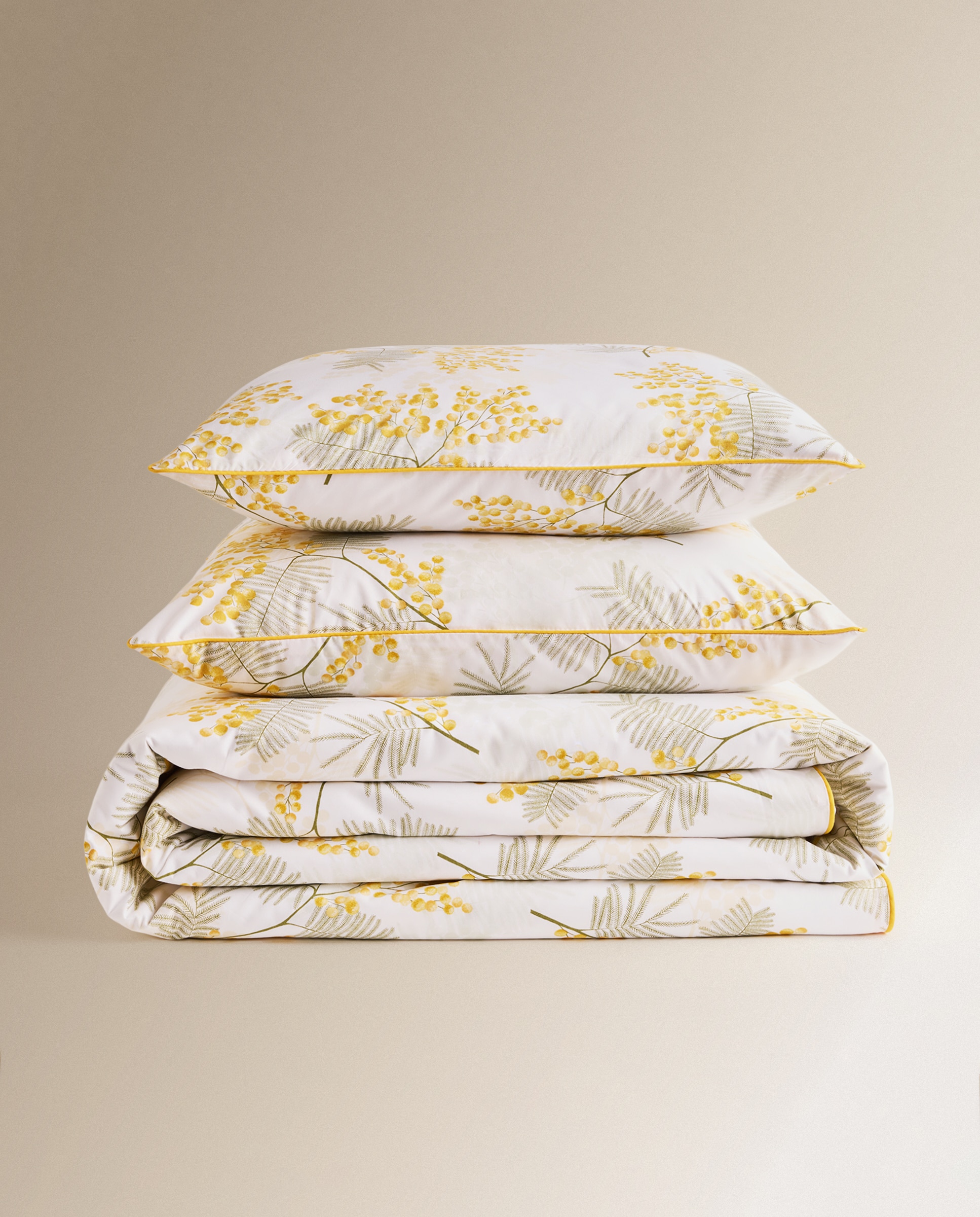 Conjunto de Capa de Edredão de Algodão Mimosa Amarelo-6