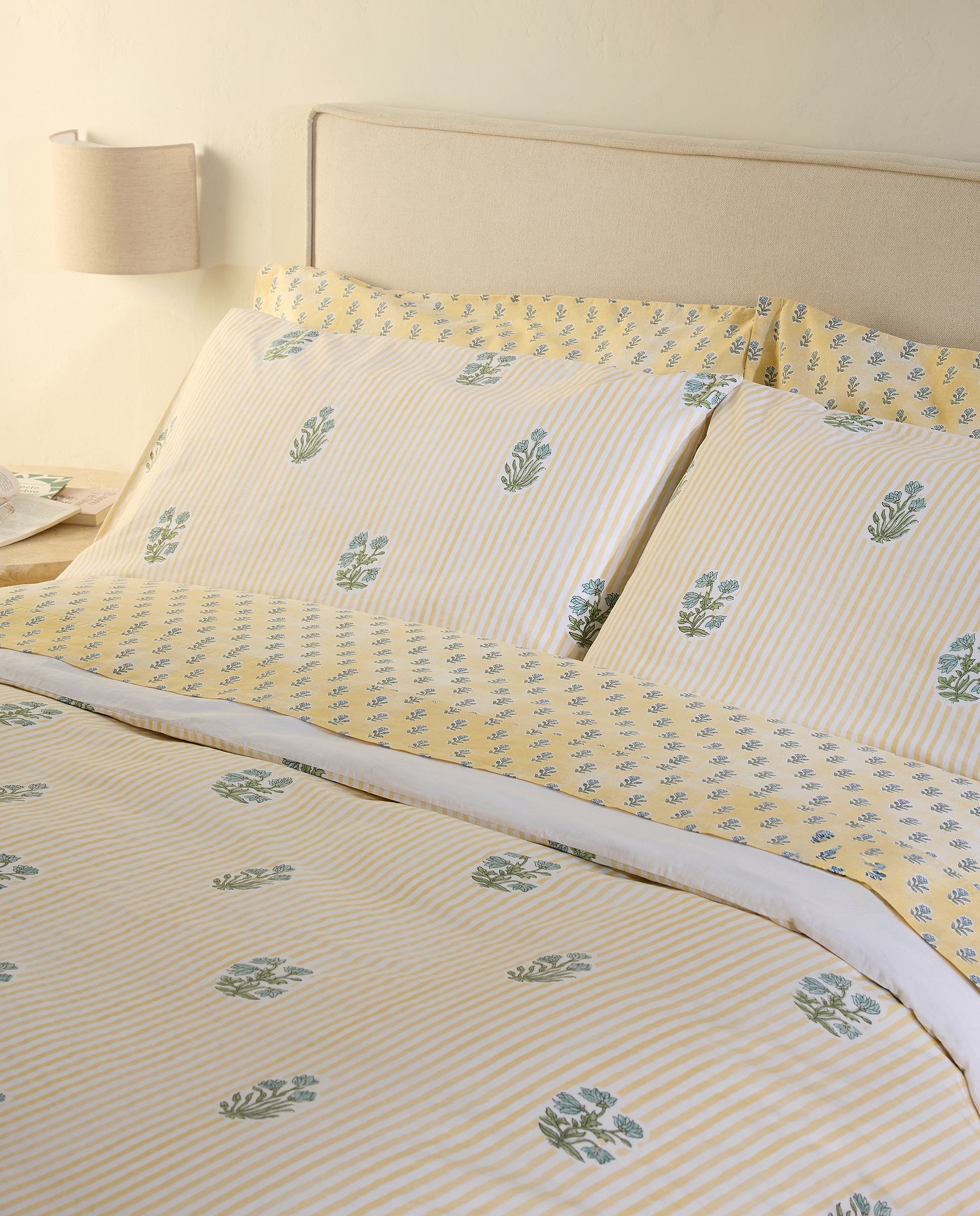 Conjunto de Capa de Edredão de Algodão Summer Amarelo-7