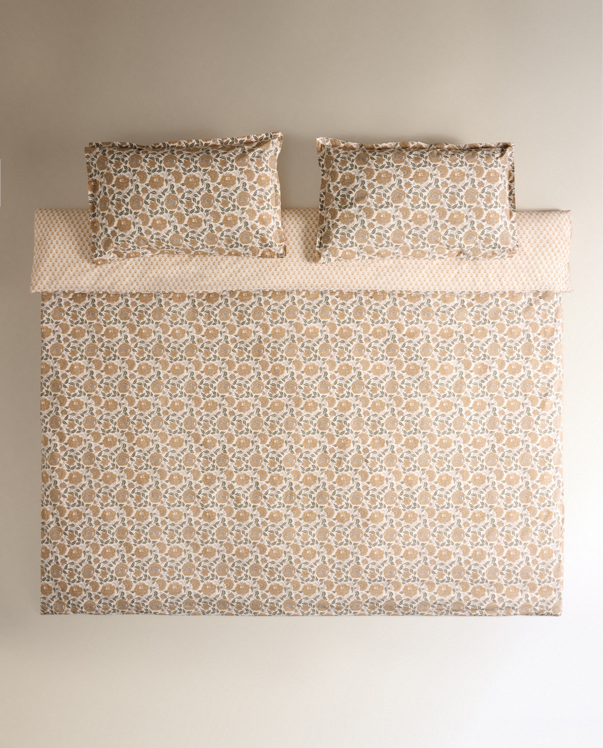 Juego de funda nórdica algodón percal Liliam - Mostaza Cama 135 cm Mostaza-2