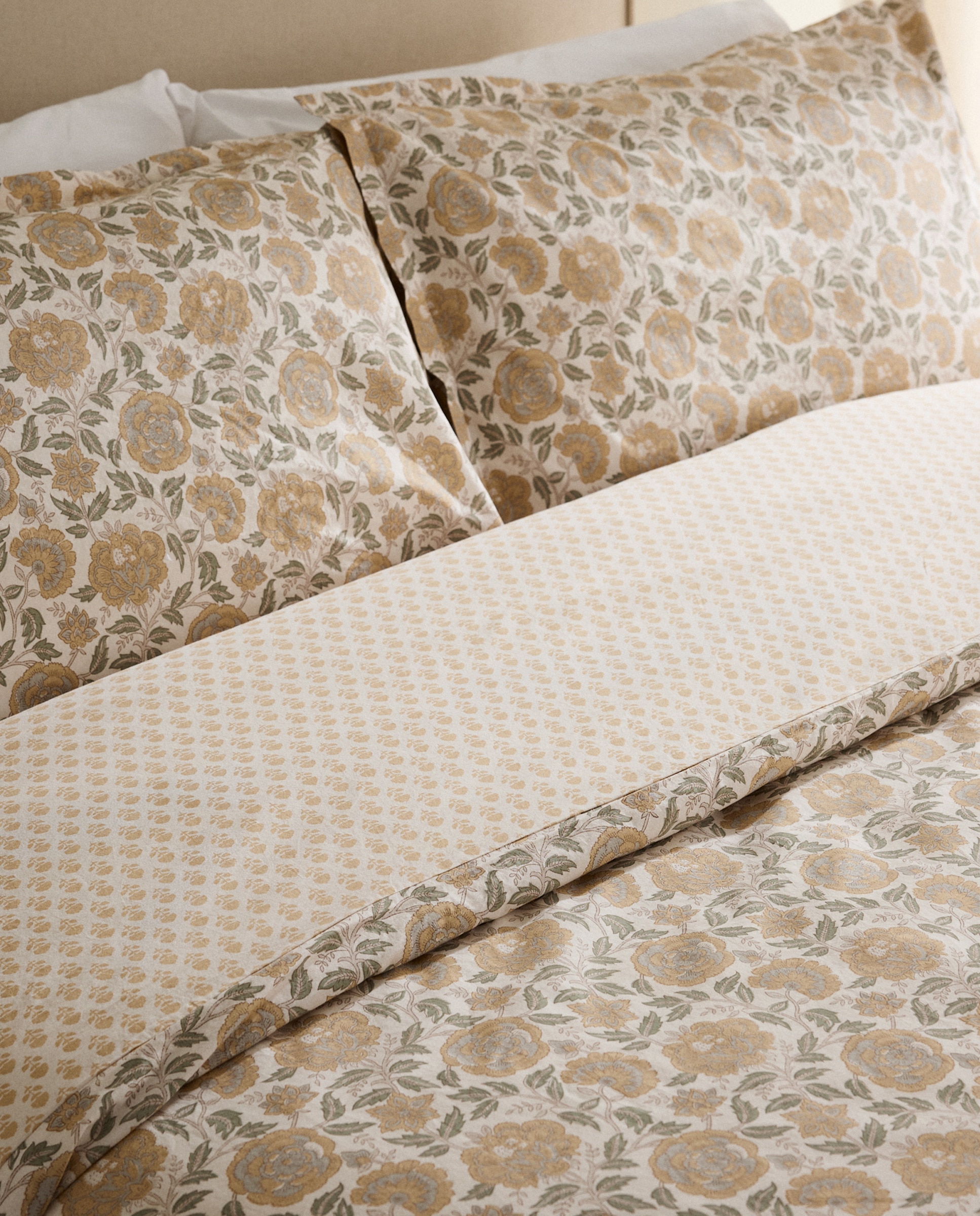 Juego de funda nórdica algodón percal Liliam - Mostaza Cama 135 cm Mostaza-3