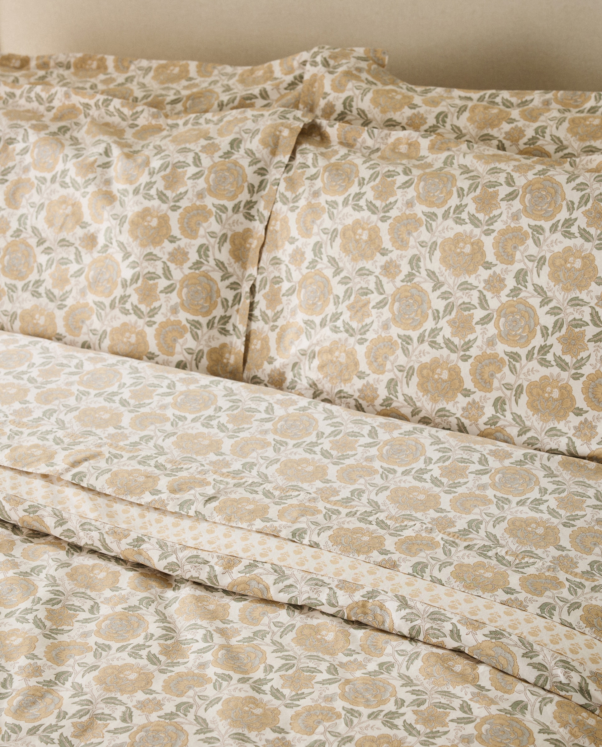 Juego de funda nórdica algodón percal Liliam - Mostaza Cama 135 cm Mostaza-6