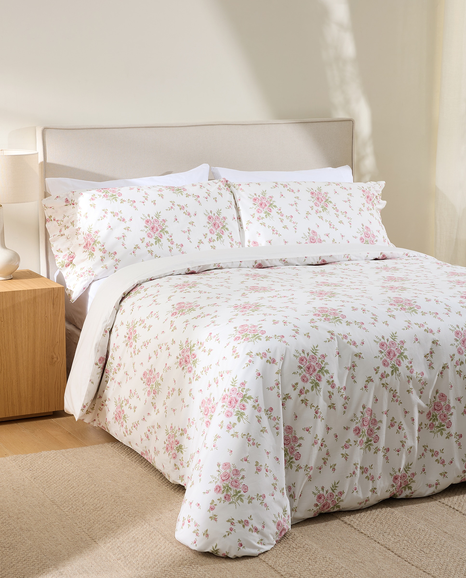 Juego de funda nórdica algodón percal Stella - Rosa Cama 180 cm Rosa-1