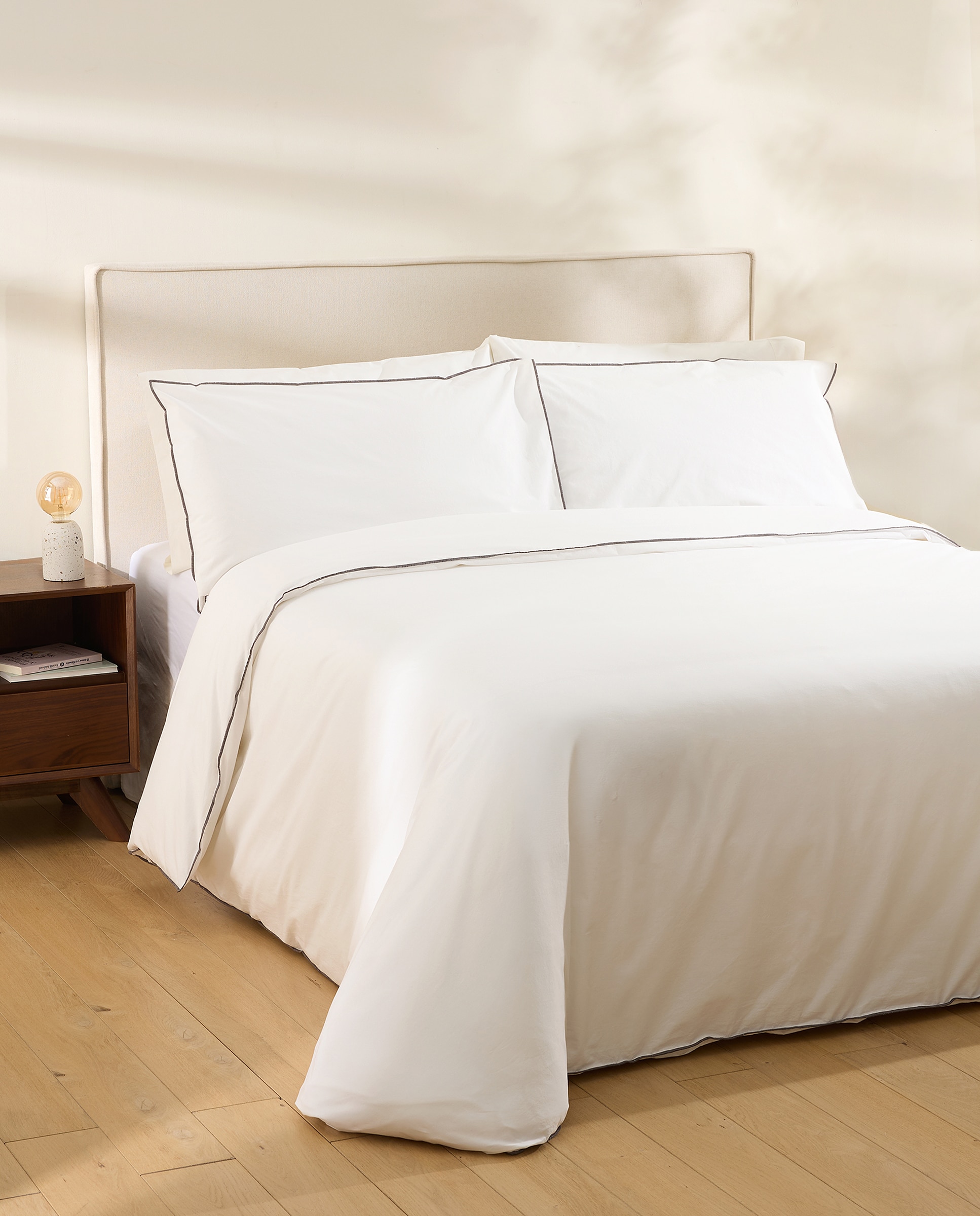 Juego de funda nórdica algodón percal Trevor - Blanco Cama 90 cm Blanco-1