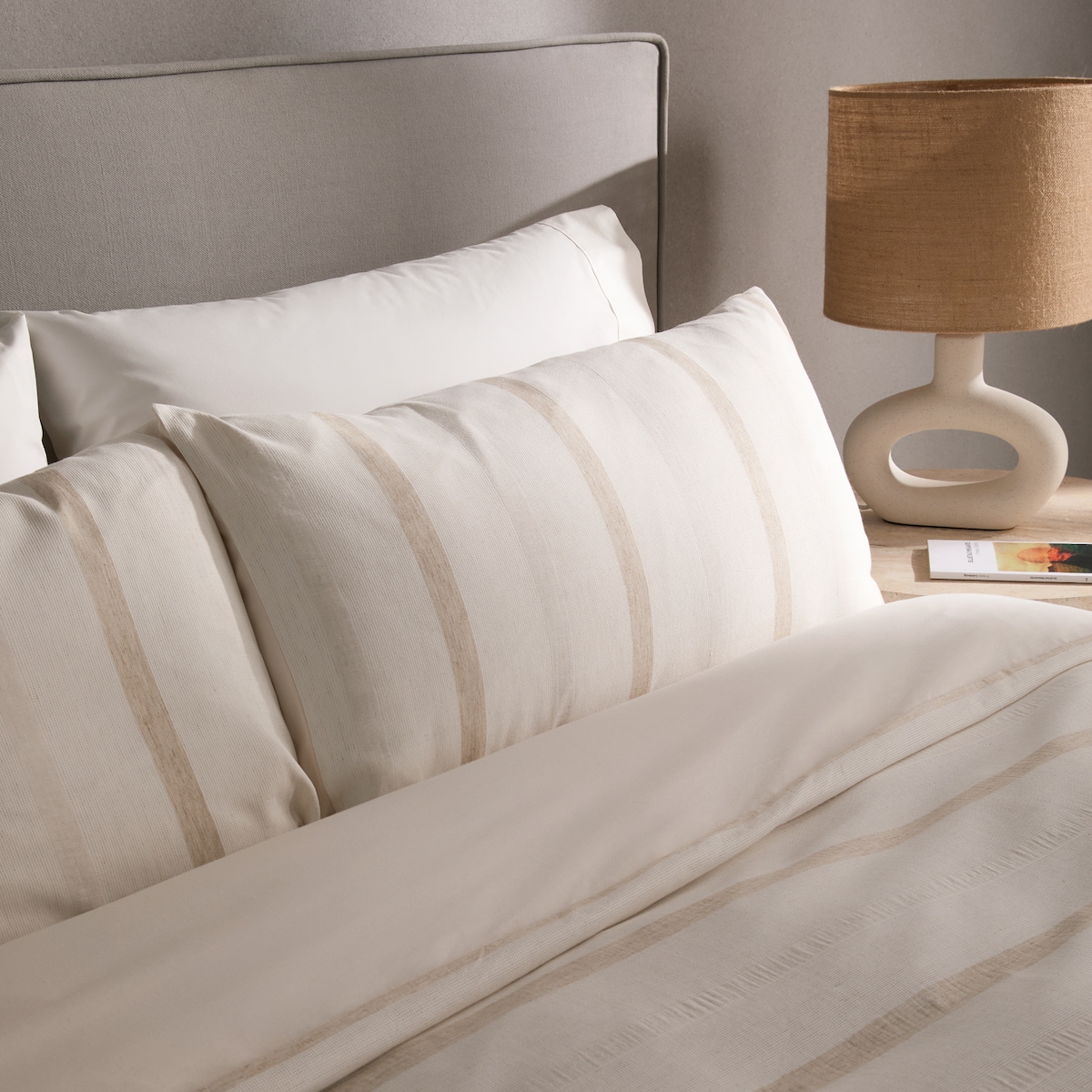 Conjunto de Capa de Edredão de Algodão e Linho Zane Bege-3