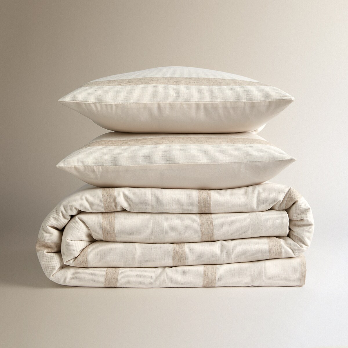 Conjunto de Capa de Edredão de Algodão e Linho Zane Bege-6