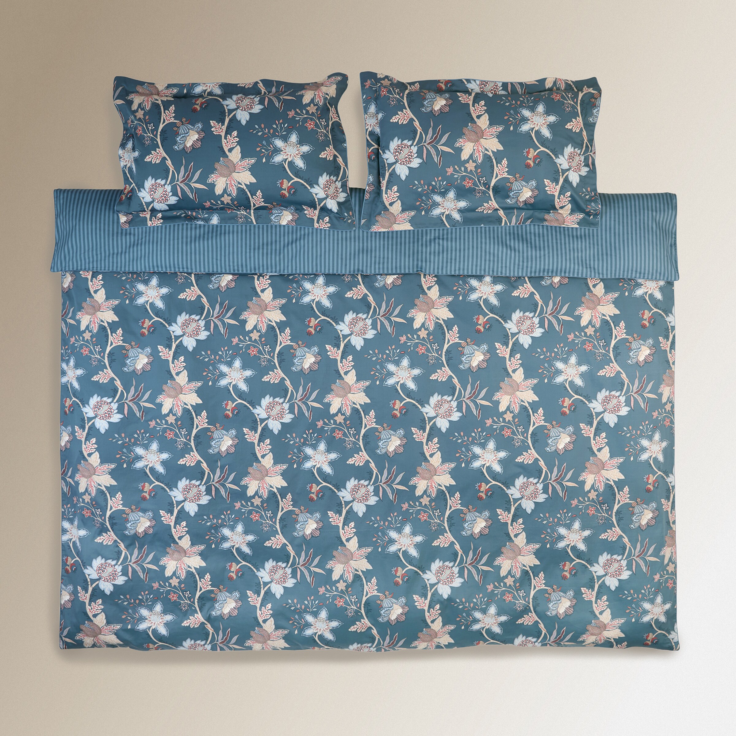Conjunto de Capa de Edredão de Algodão Acetinado Verona Azul-2
