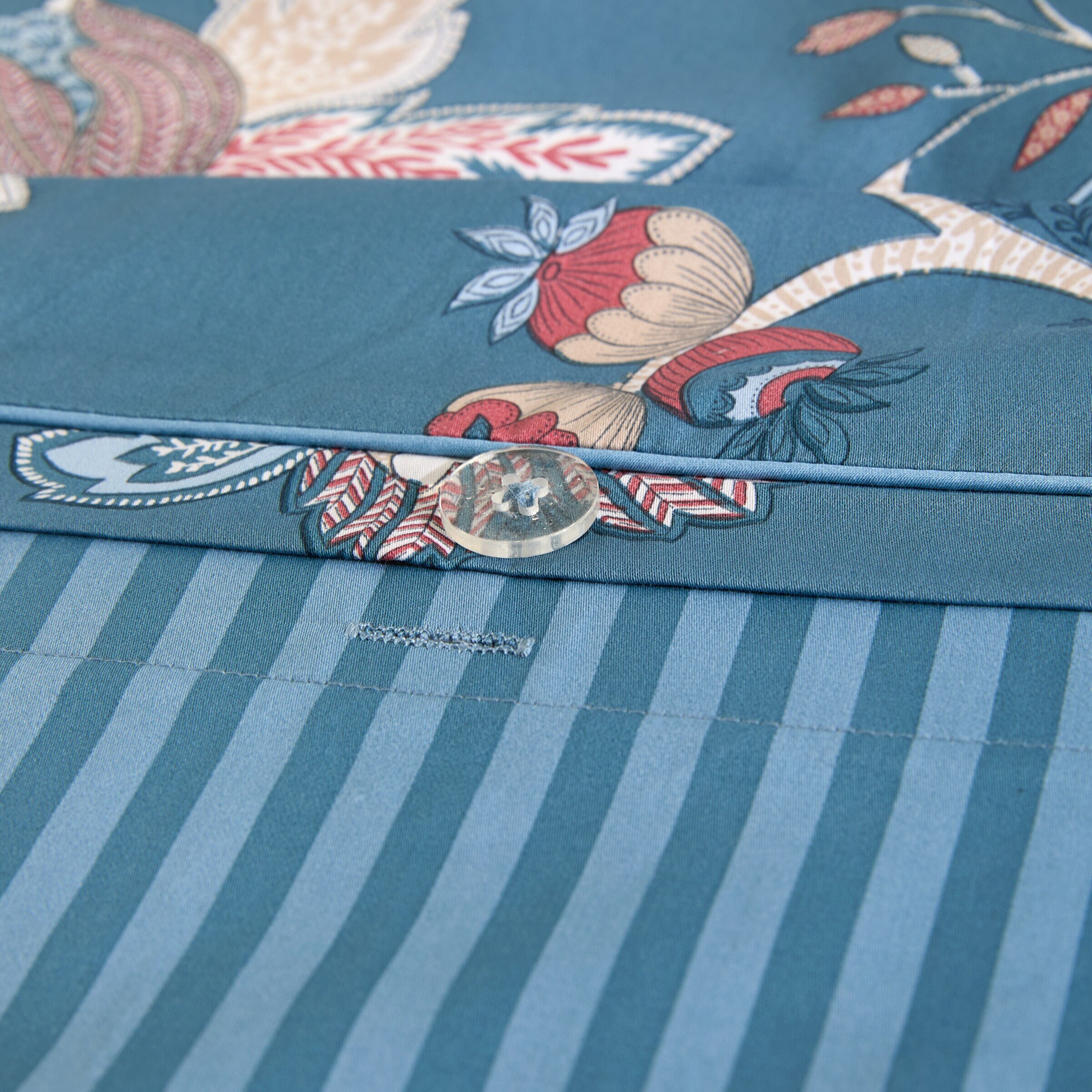 Conjunto de Capa de Edredão de Algodão Acetinado Verona Azul-5