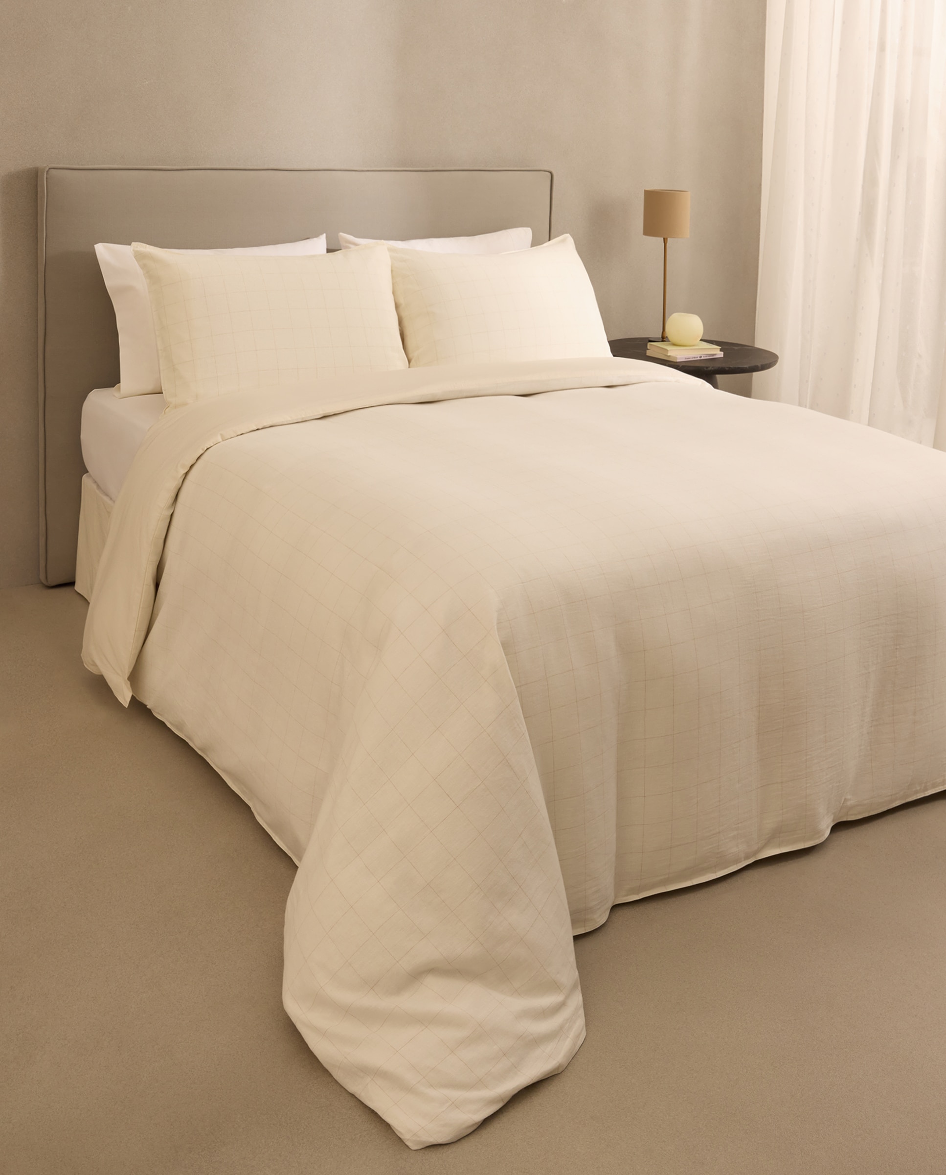 Conjunto de Capa de Edredão de Linho e Algodão Moom Bege-1