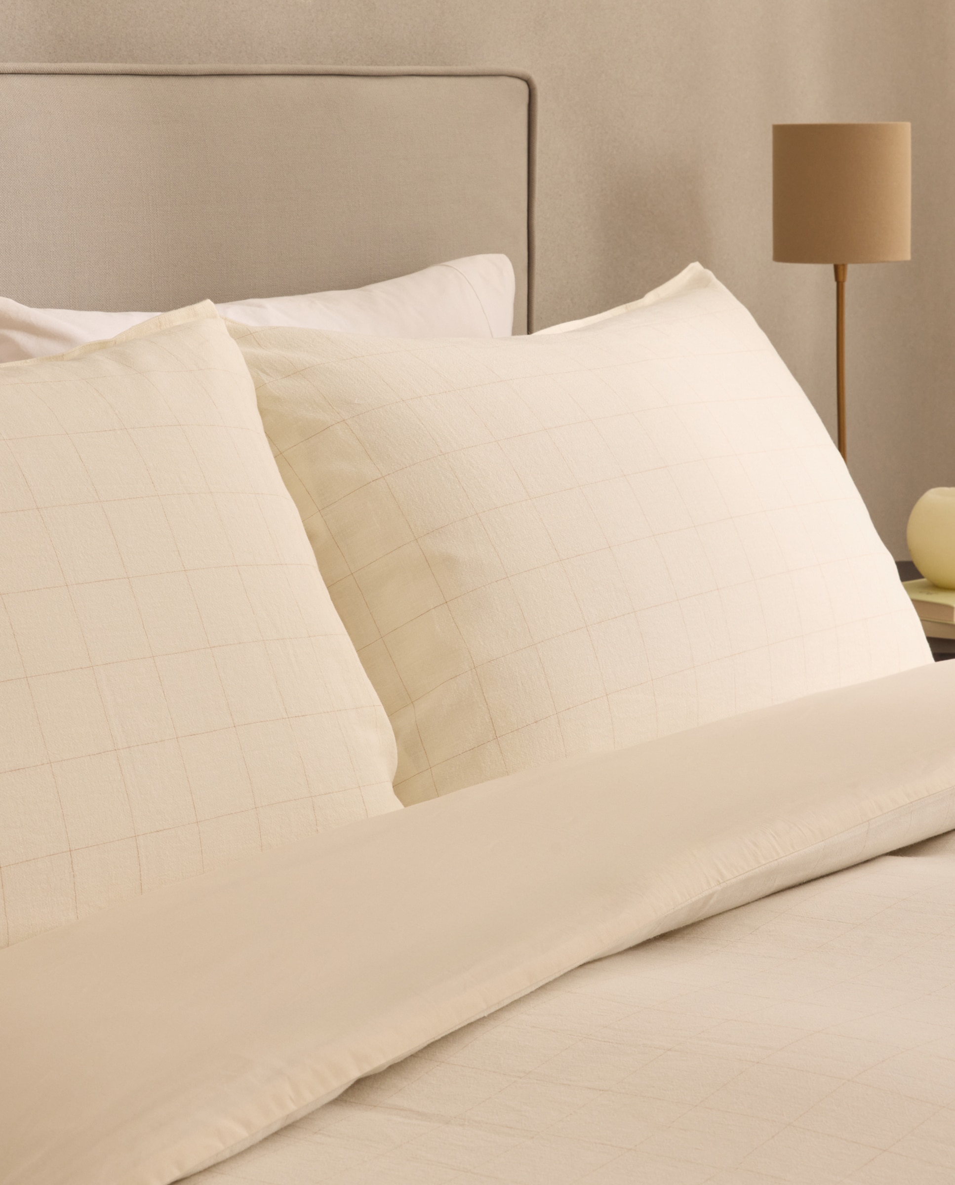 Conjunto de Capa de Edredão de Linho e Algodão Moom Bege-3