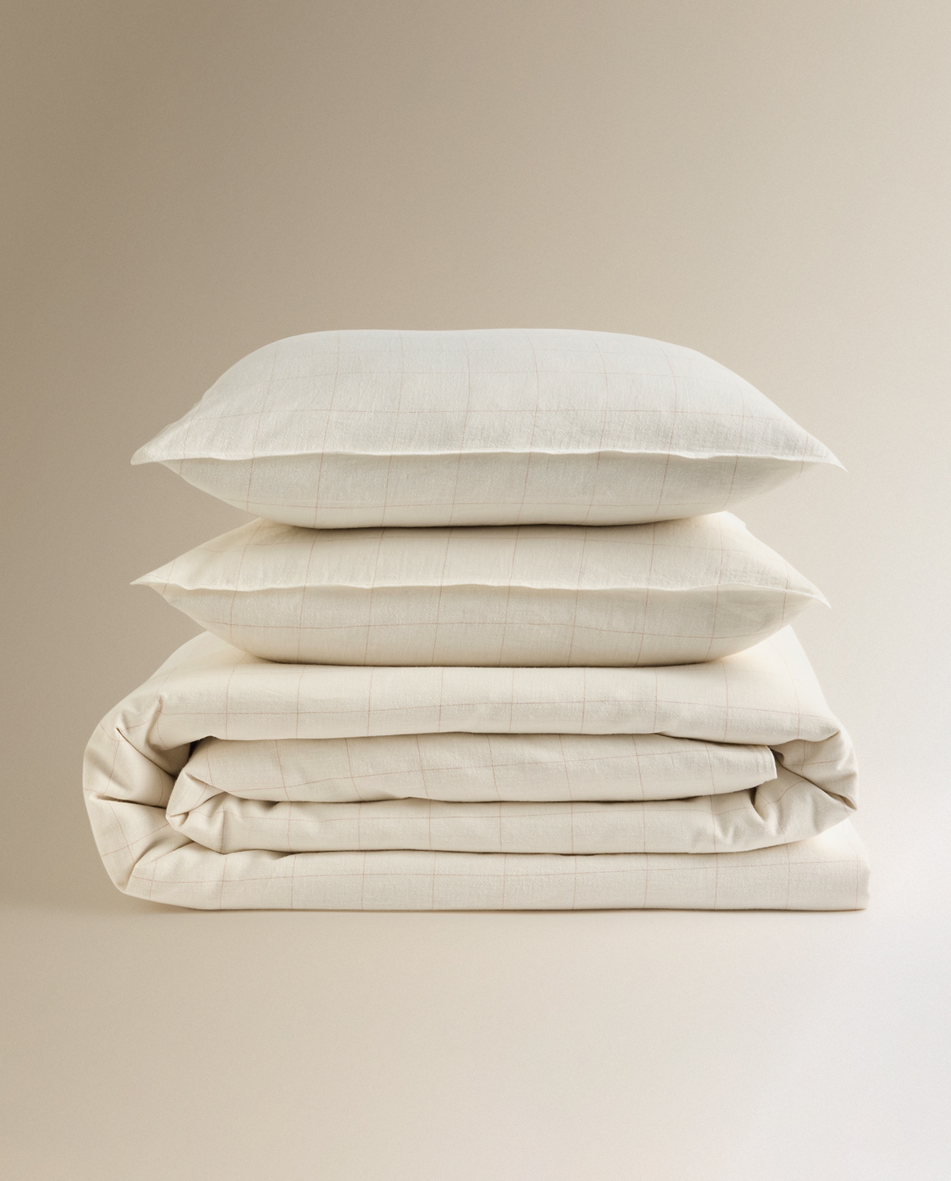 Conjunto de Capa de Edredão de Linho e Algodão Moom Bege-6