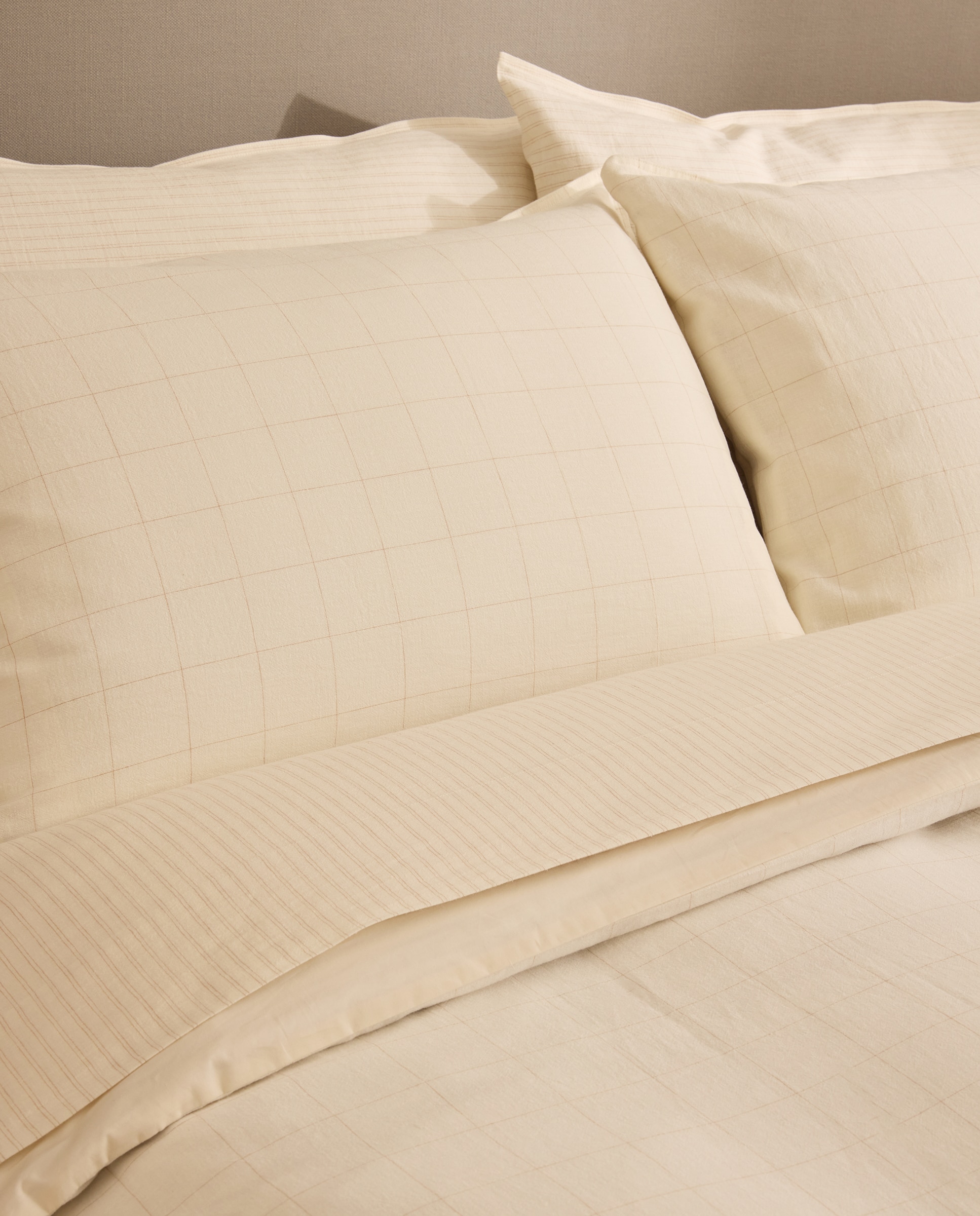 Conjunto de Capa de Edredão de Linho e Algodão Moom Bege-7