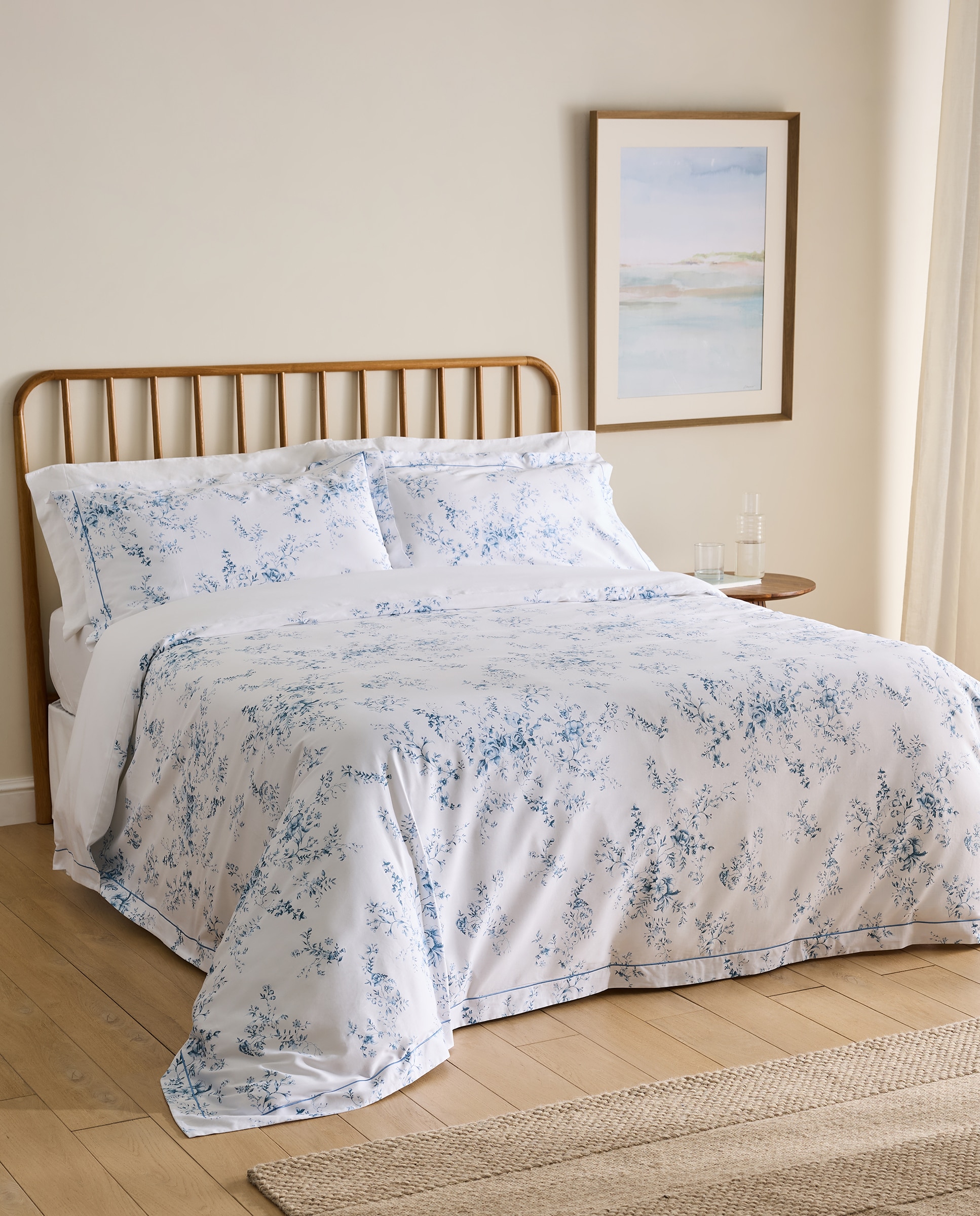 Juego de funda nórdica algodón satén Bianca - Azul Cama 105 cm Azul-1