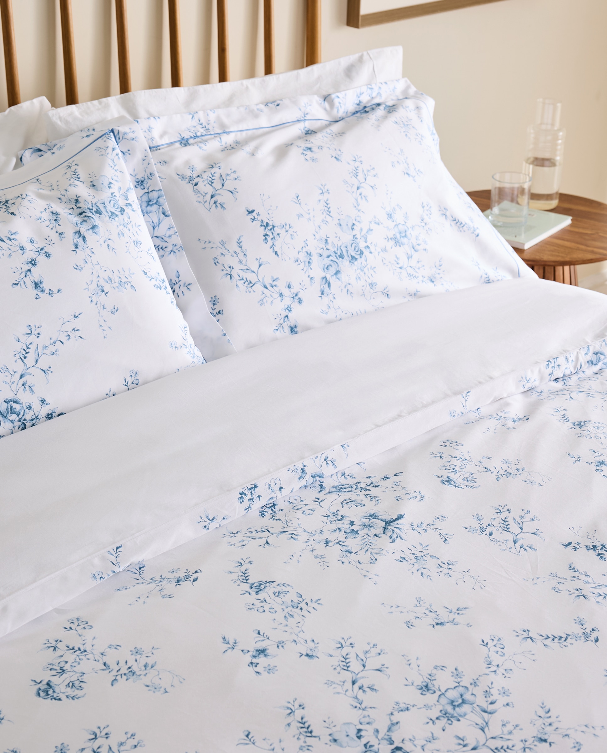 Juego de funda nórdica algodón satén Bianca - Azul Cama 105 cm Azul-3