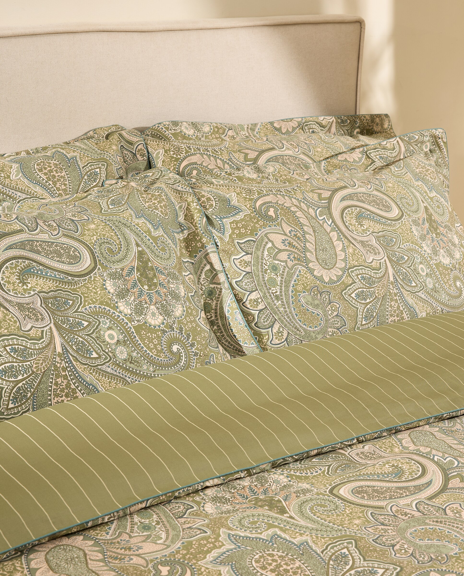 Juego de funda nórdica algodón satén Paisley - Verde Cama 105 cm Verde-3