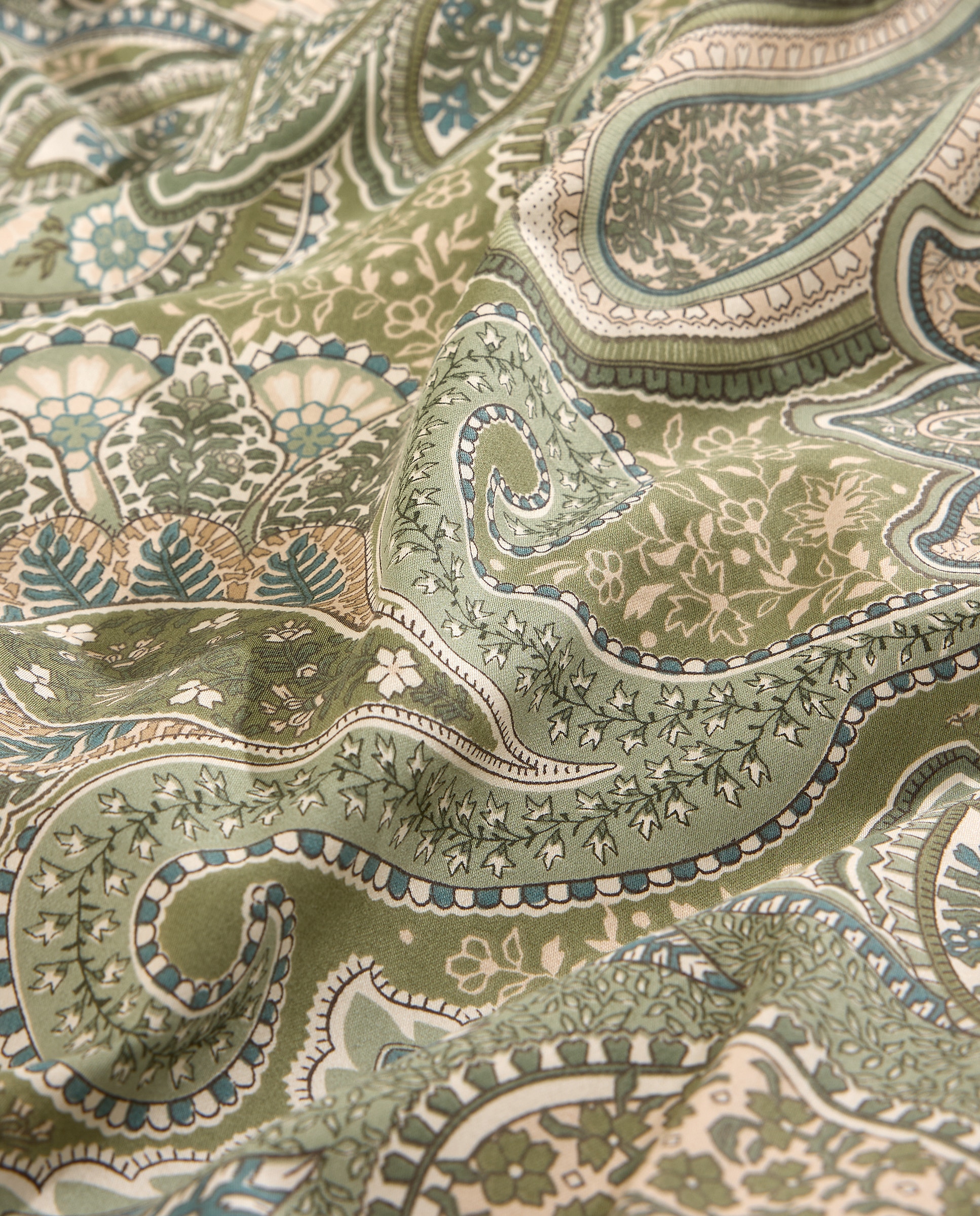 Juego de funda nórdica algodón satén Paisley - Verde Cama 105 cm Verde-4