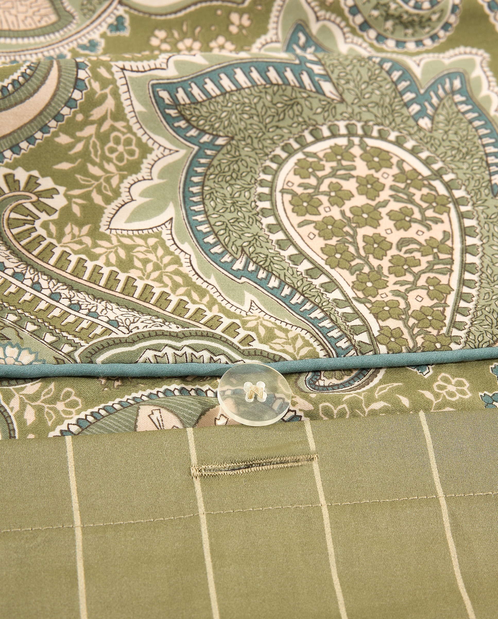 Juego de funda nórdica algodón satén Paisley - Verde Cama 105 cm Verde-5