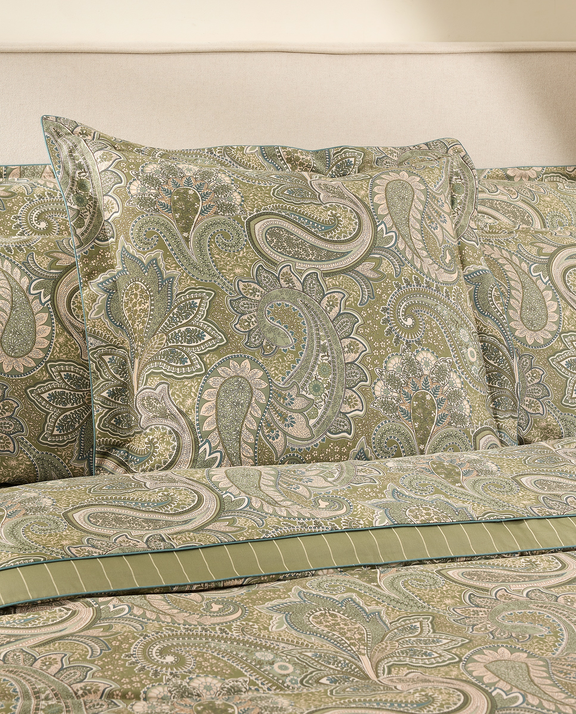 Juego de funda nórdica algodón satén Paisley - Verde Cama 105 cm Verde-6