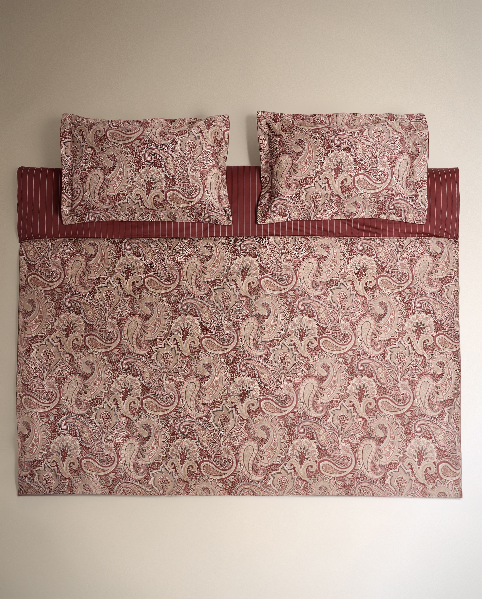Juego de funda nórdica algodón satén Paisley - Granate Cama 105 cm Granate-2