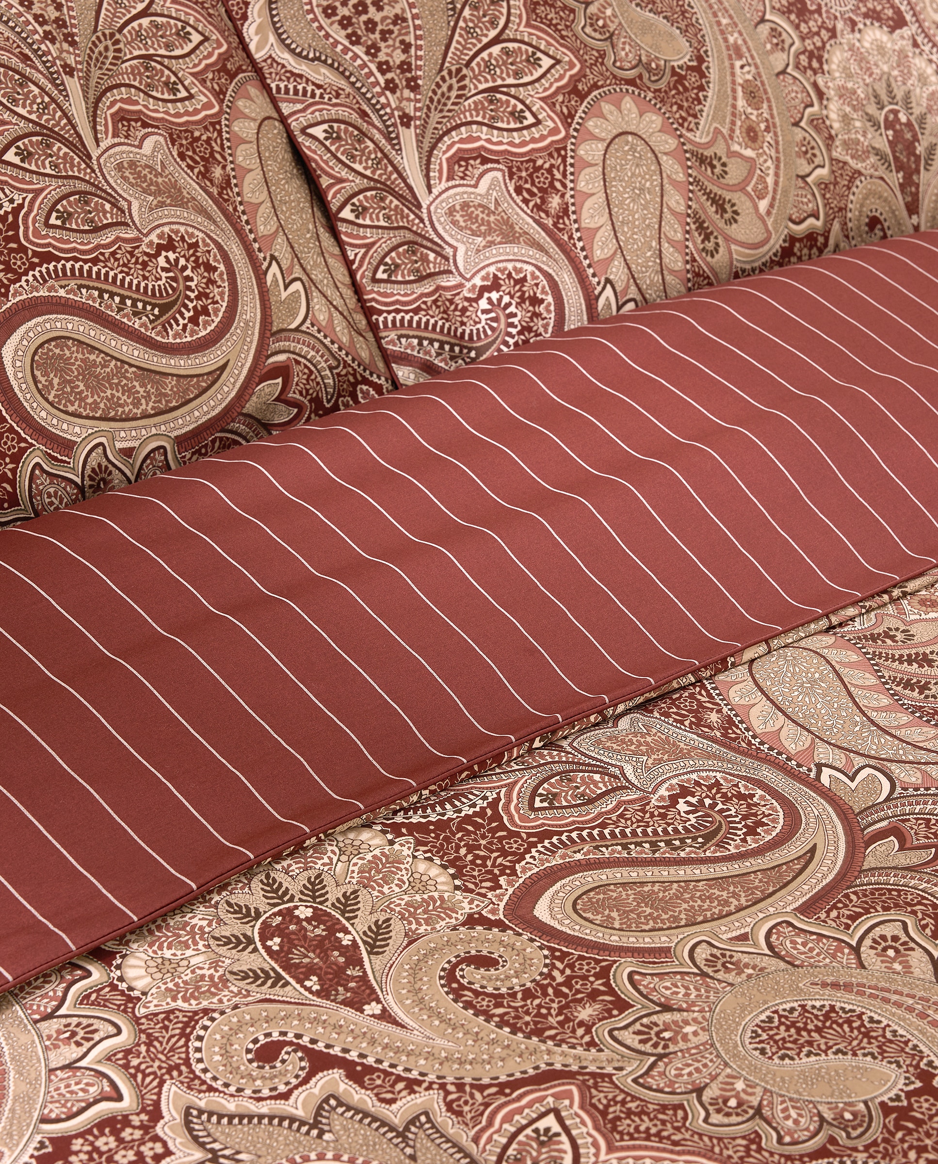 Juego de funda nórdica algodón satén Paisley - Granate Cama 105 cm Granate-3