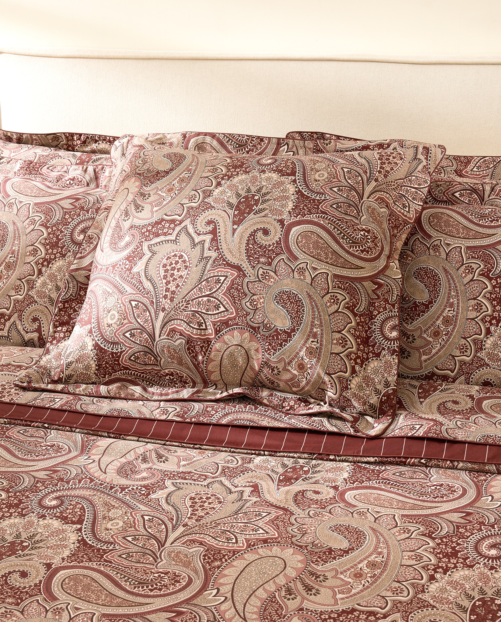 Juego de funda nórdica algodón satén Paisley - Granate Cama 105 cm Granate-6