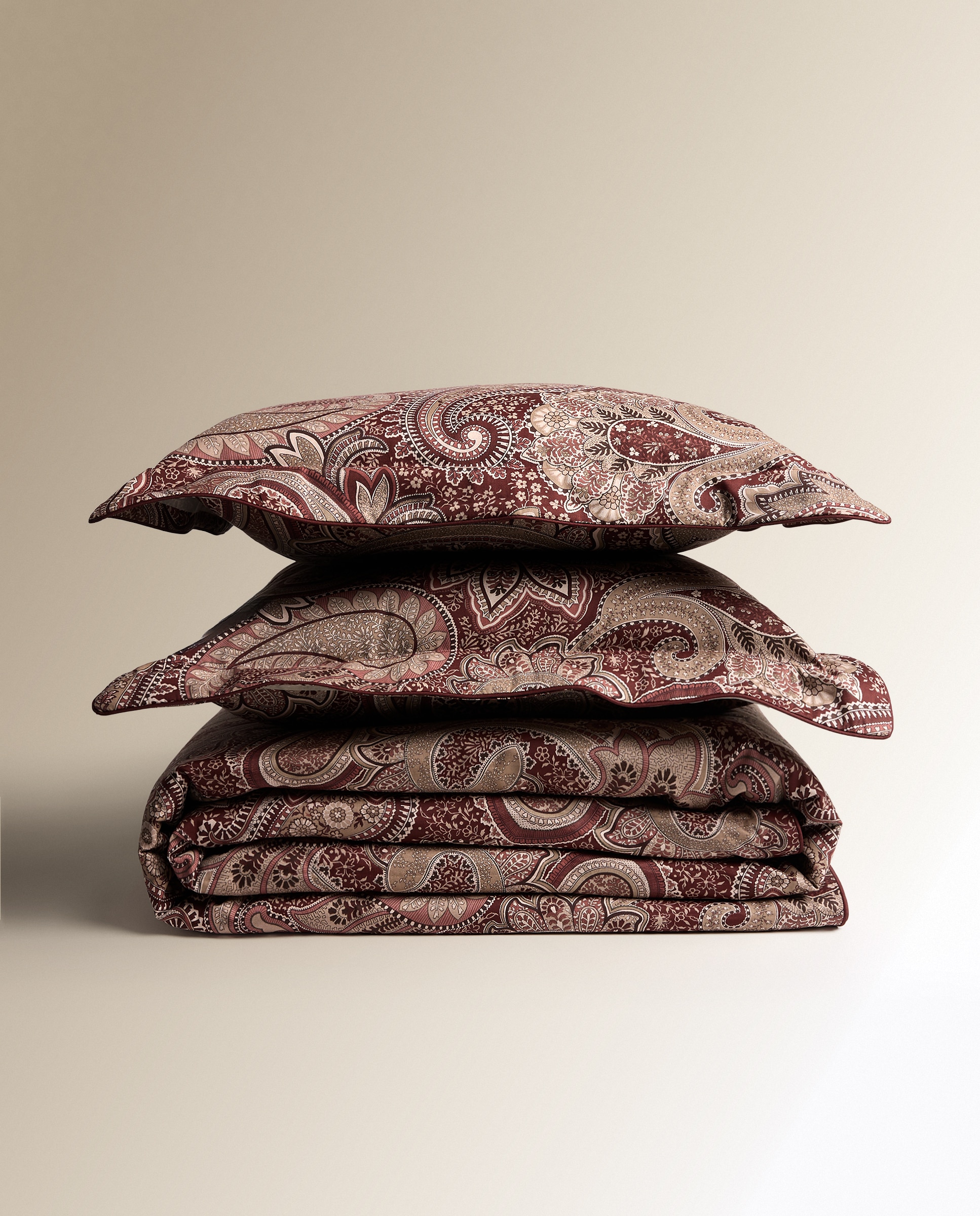 Juego de funda nórdica algodón satén Paisley - Granate Cama 105 cm Granate-7