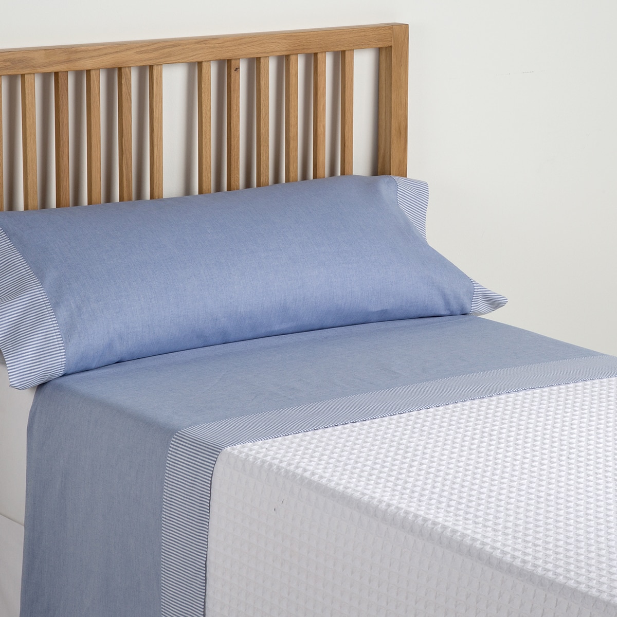 Conjunto de lençol de algodão às riscas Oxford Stripe El Corte Inglés Azul-2