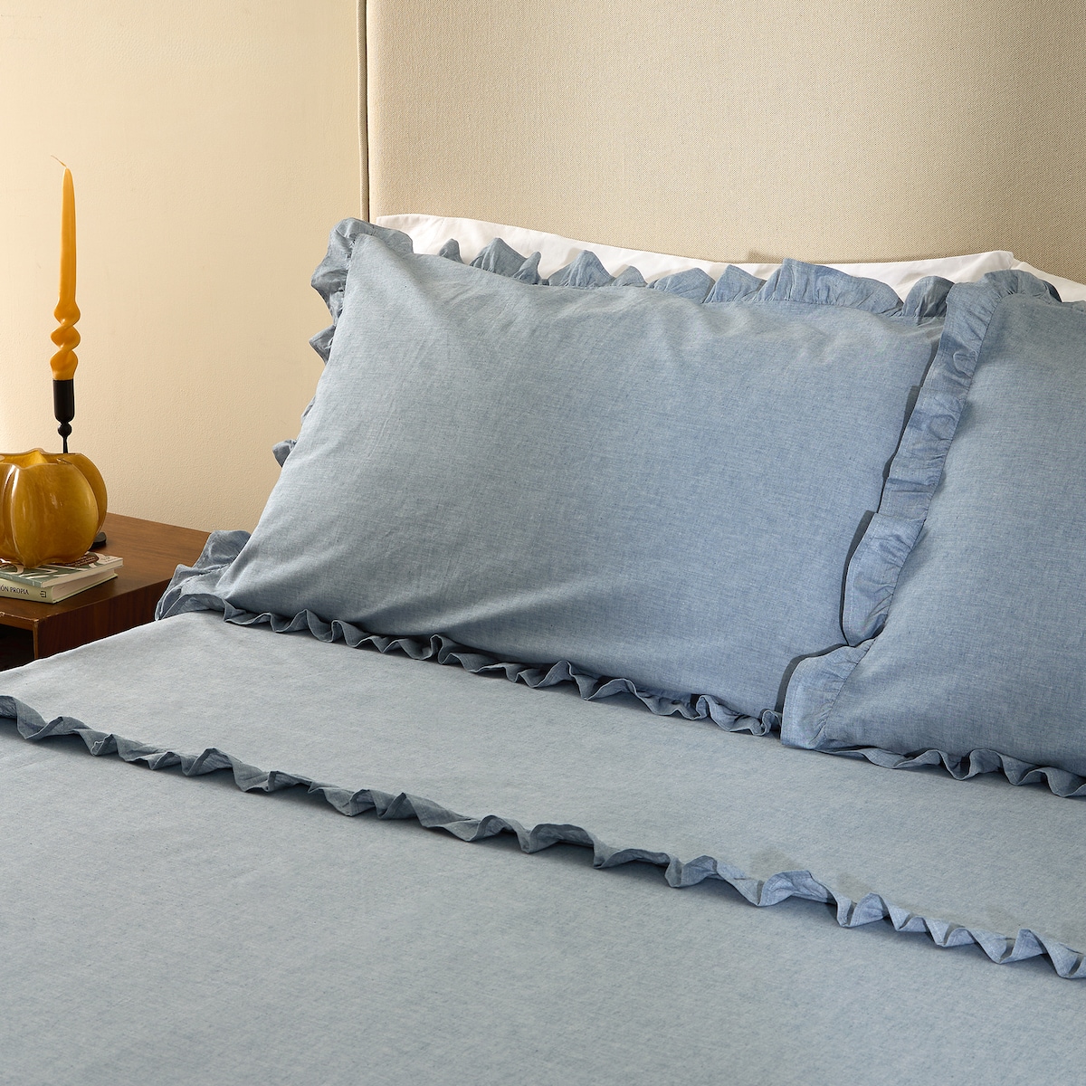 Conjunto de Lençóis de Algodão Mélange Azul-1