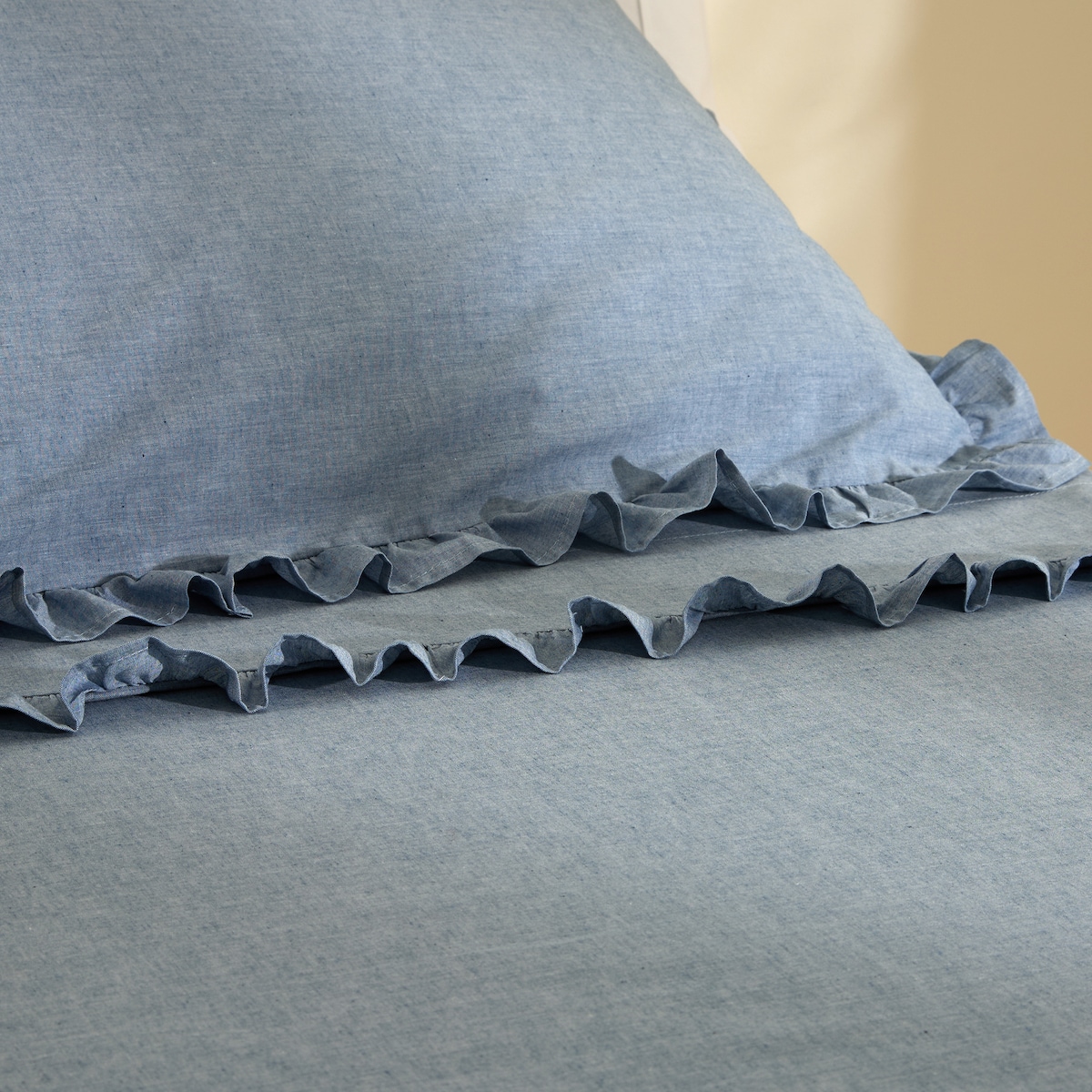 Conjunto de Lençóis de Algodão Mélange Azul-3