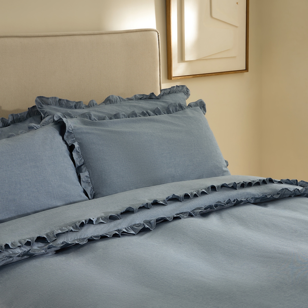 Conjunto de Lençóis de Algodão Mélange Azul-4