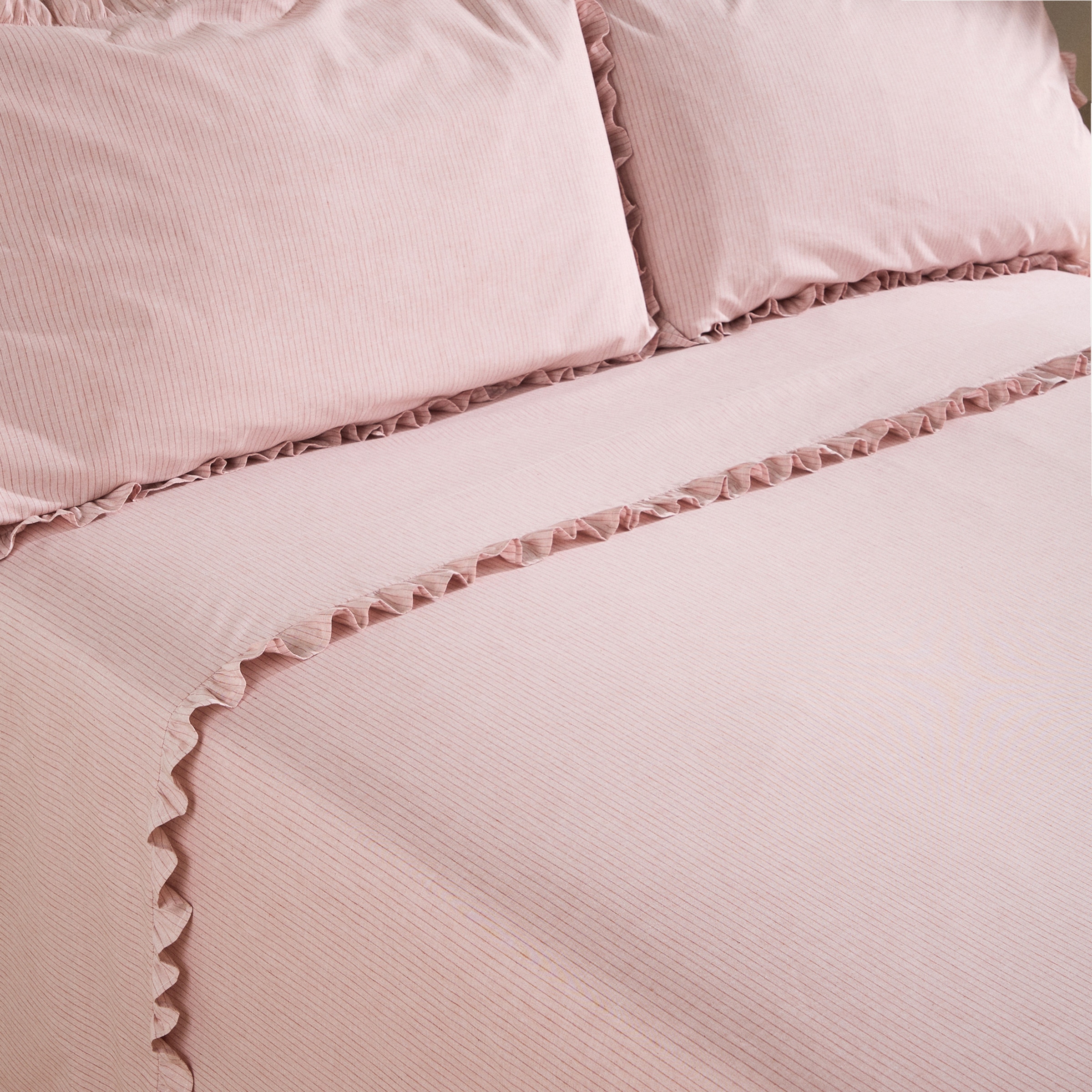 Conjunto de Lençóis de Algodão Mélange Rosa-1