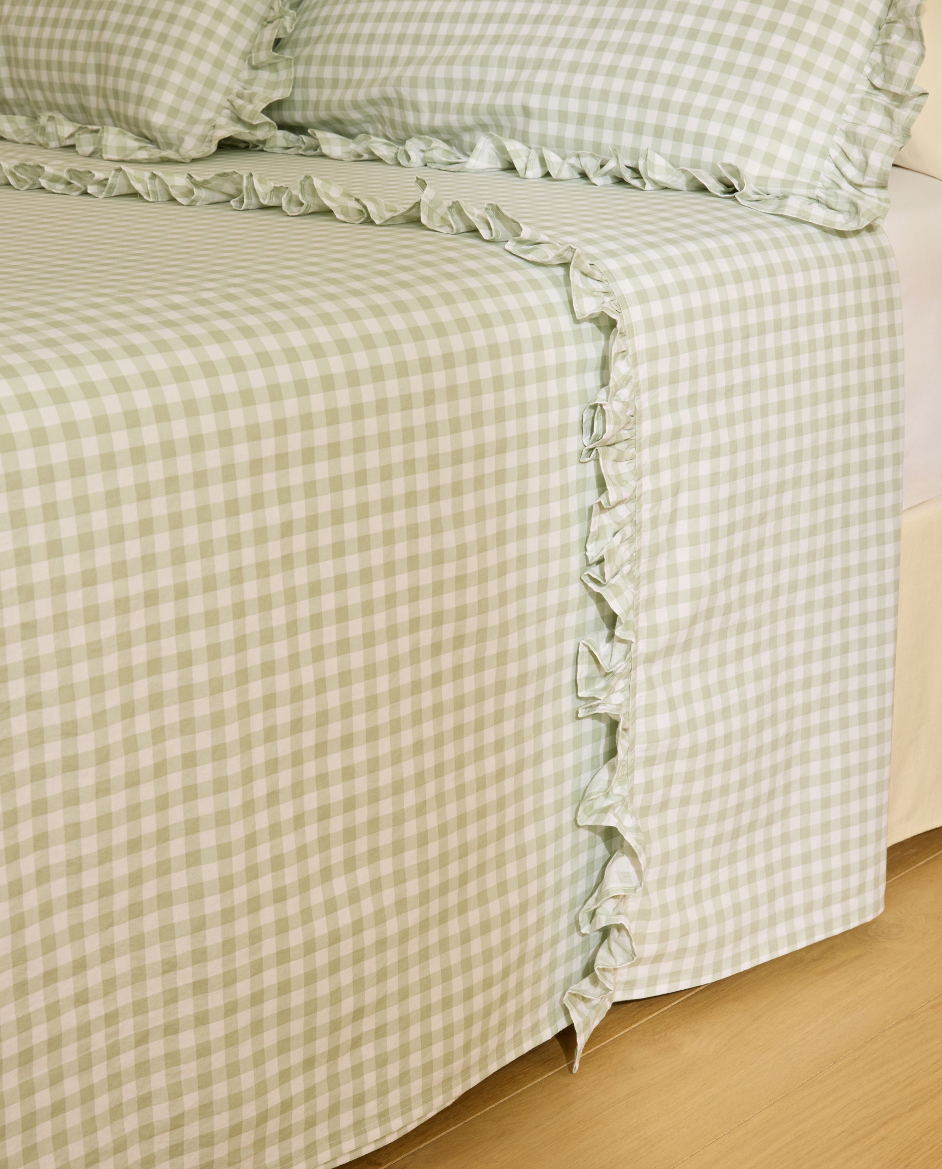 Conjunto de Lençóis de Algodão Vichy Verde-2