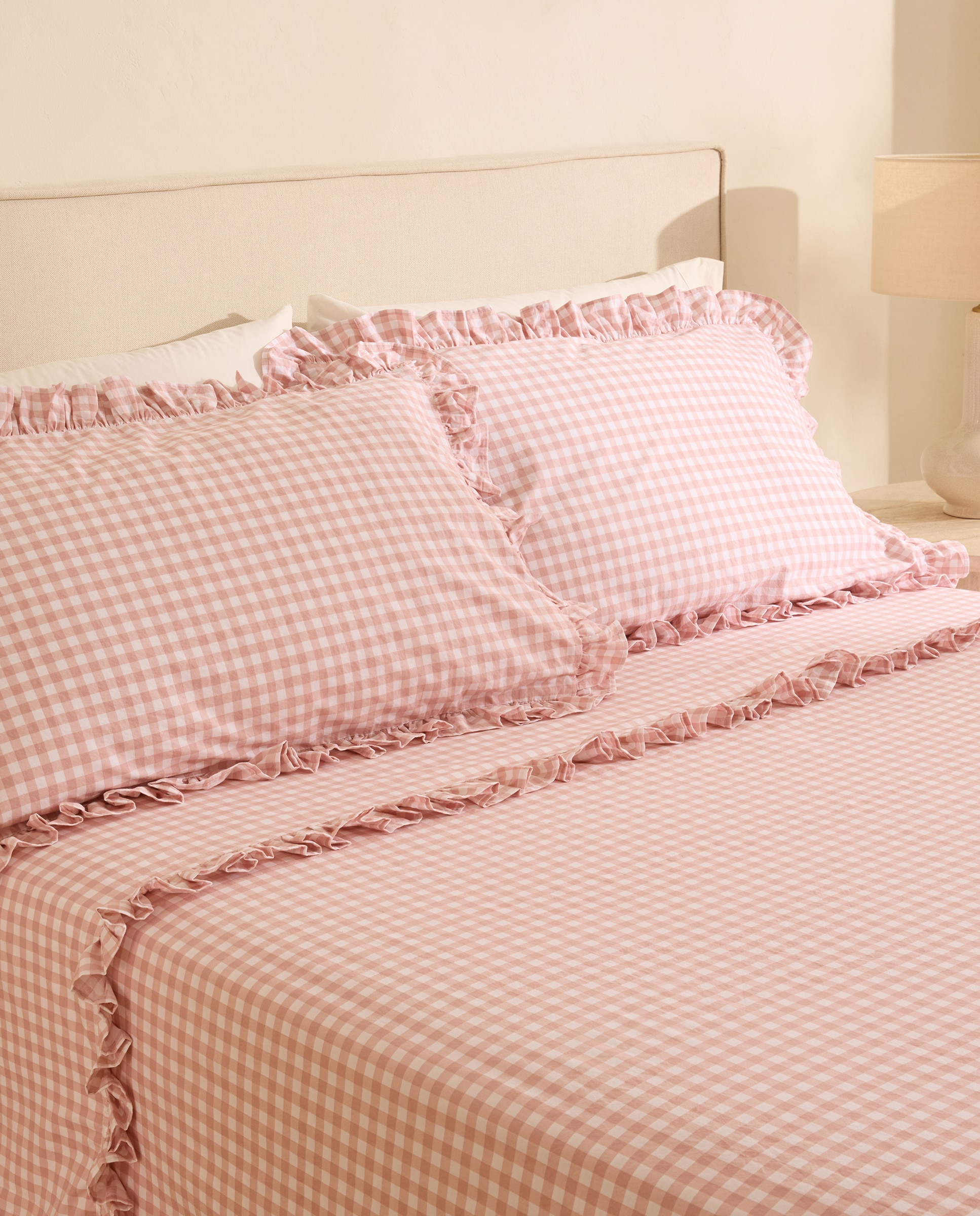 Conjunto de Lençóis de Algodão Vichy Rosa-1