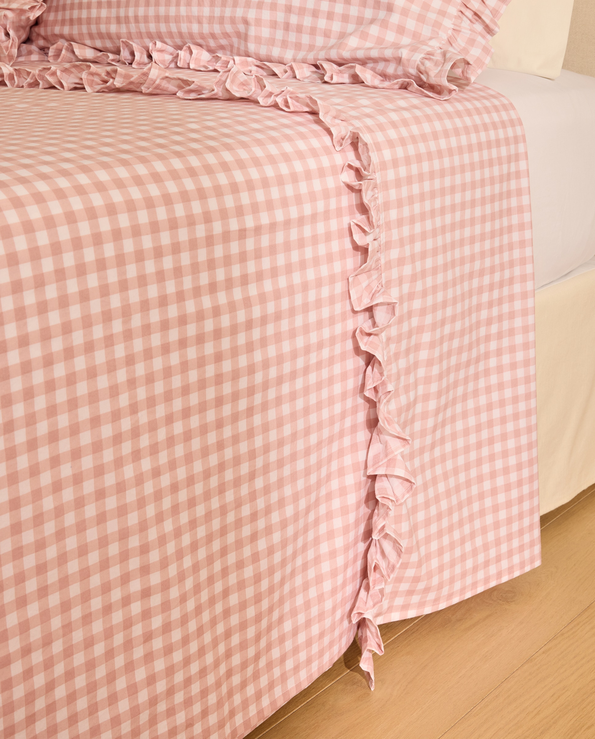 Conjunto de Lençóis de Algodão Vichy Rosa-2