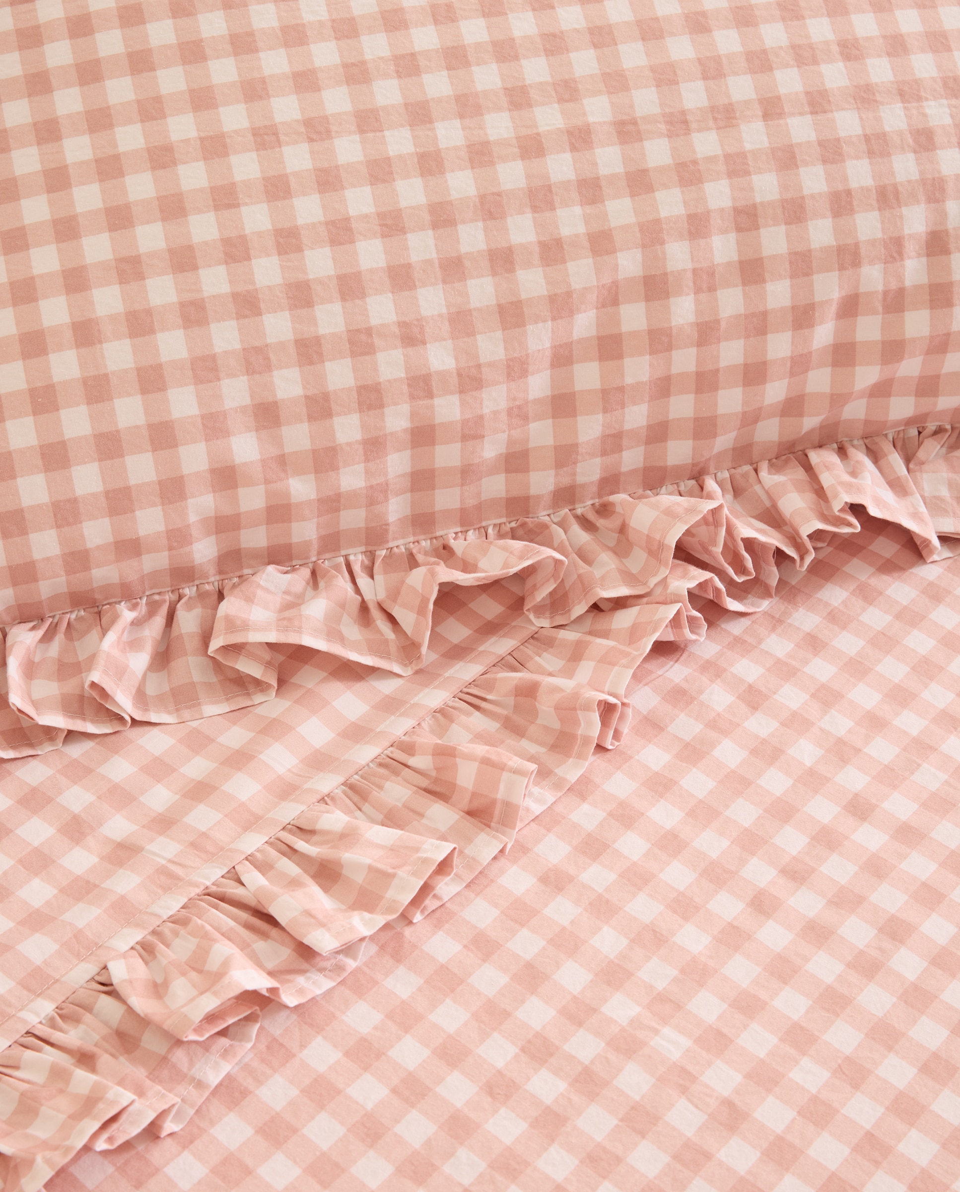 Conjunto de Lençóis de Algodão Vichy Rosa-3