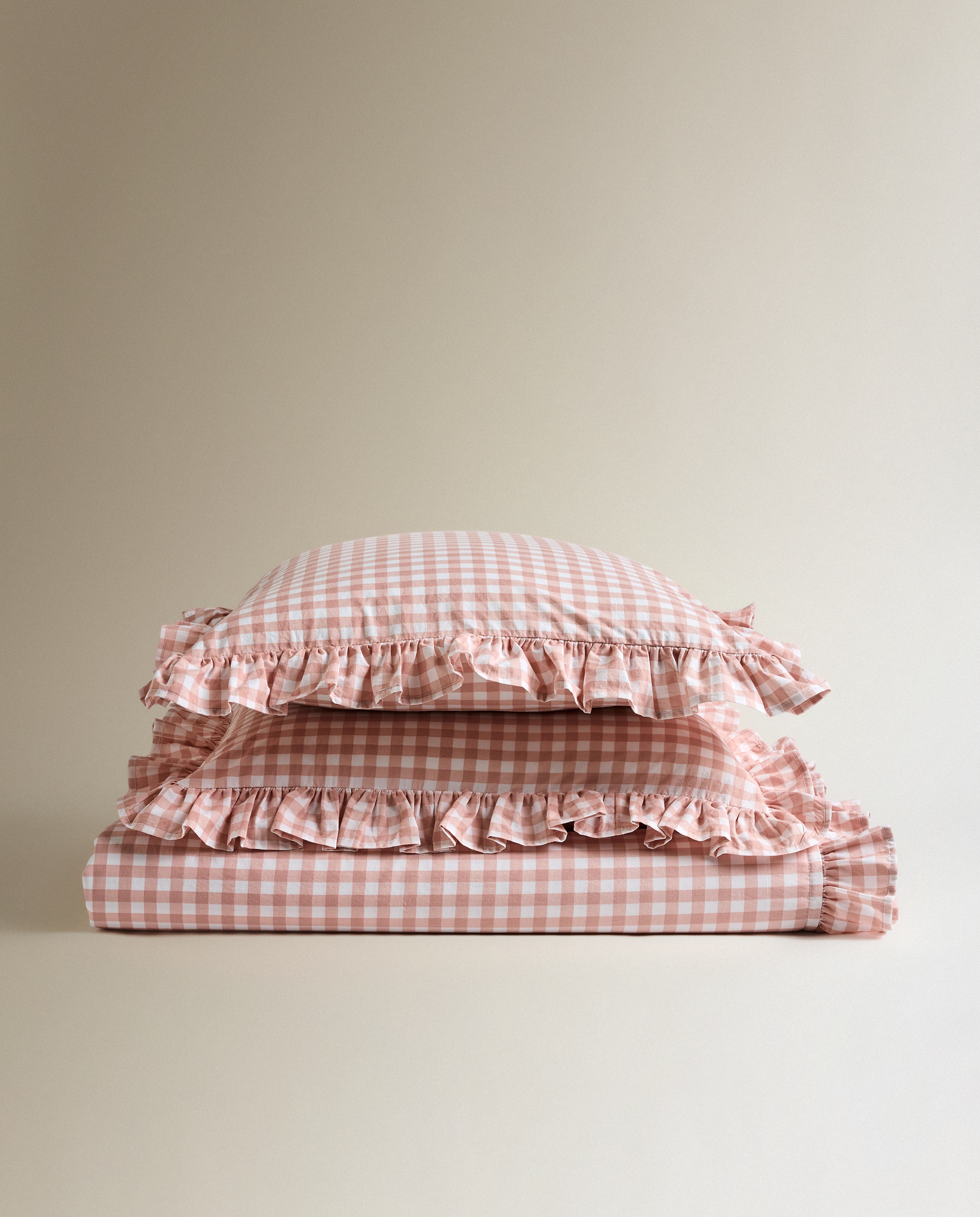 Conjunto de Lençóis de Algodão Vichy Rosa-4