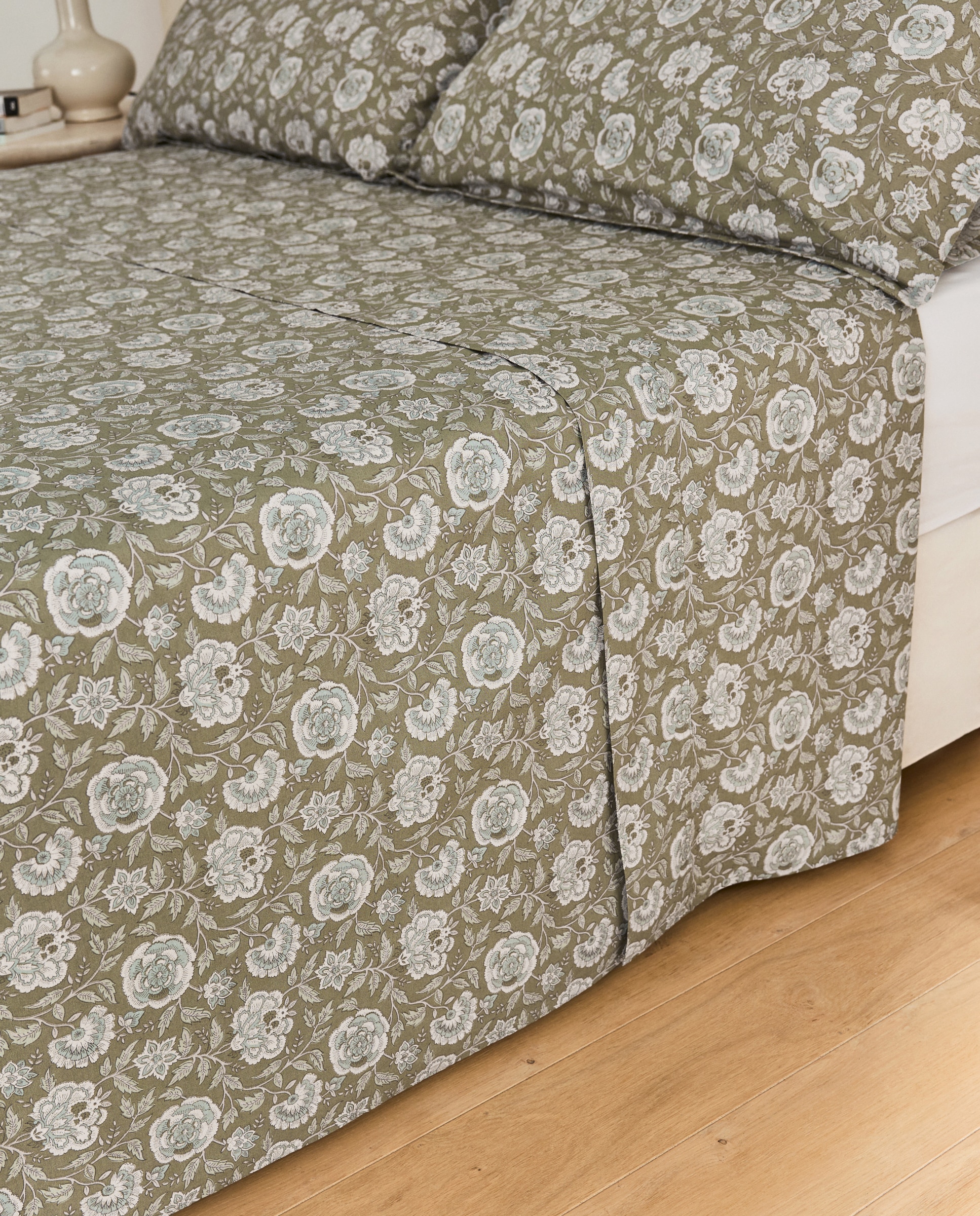 Conjunto de lençóis de algodão percal Liliam Verde-2