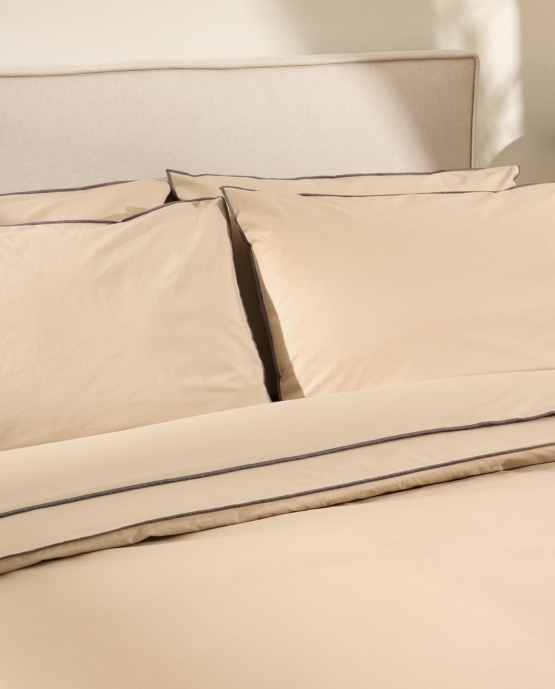 Juego de sábanas algodón percal Trevor - Beige Cama 90 cm Beige-4