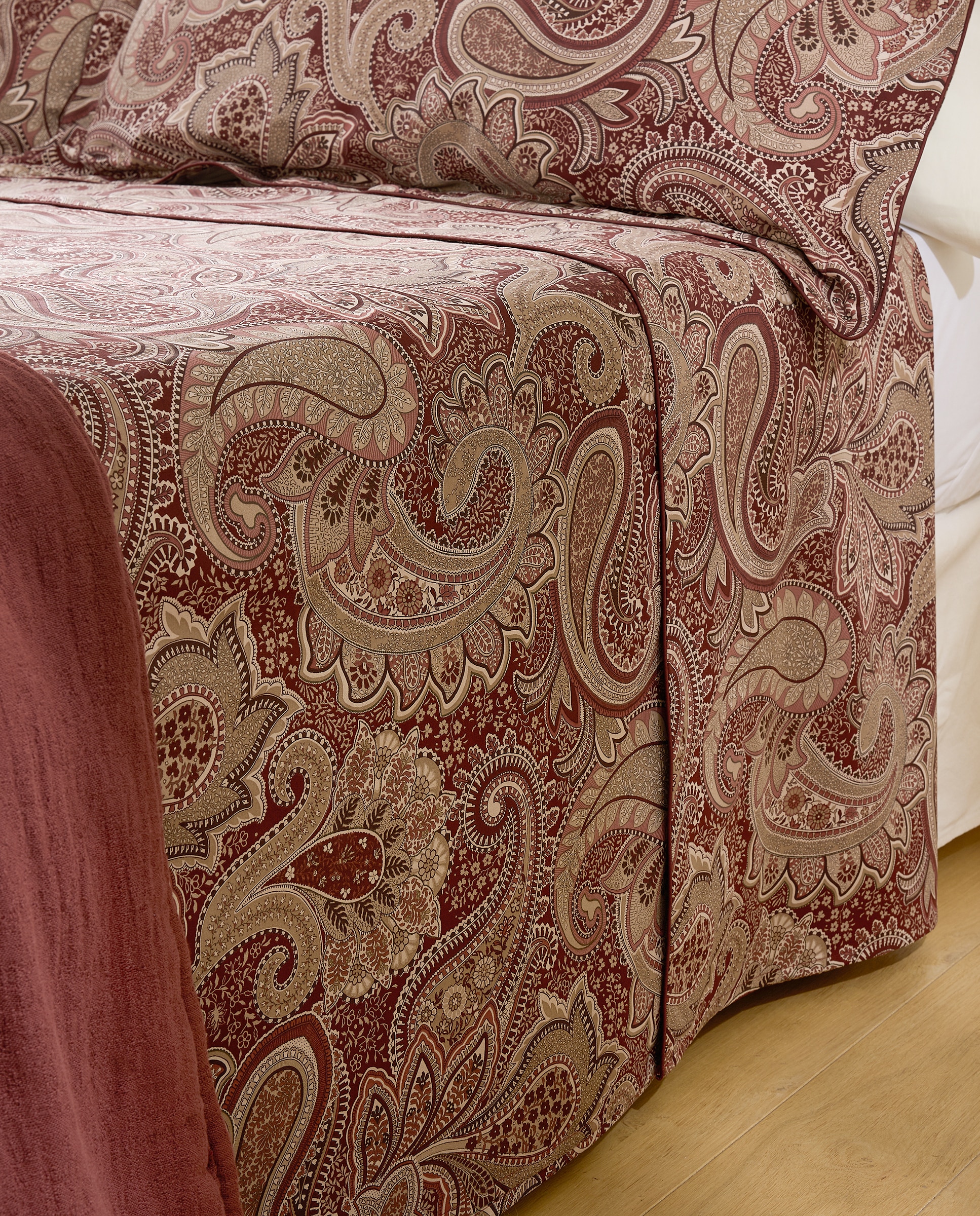 Conjunto de lençóis de algodão acetinado Paisley Grená-2