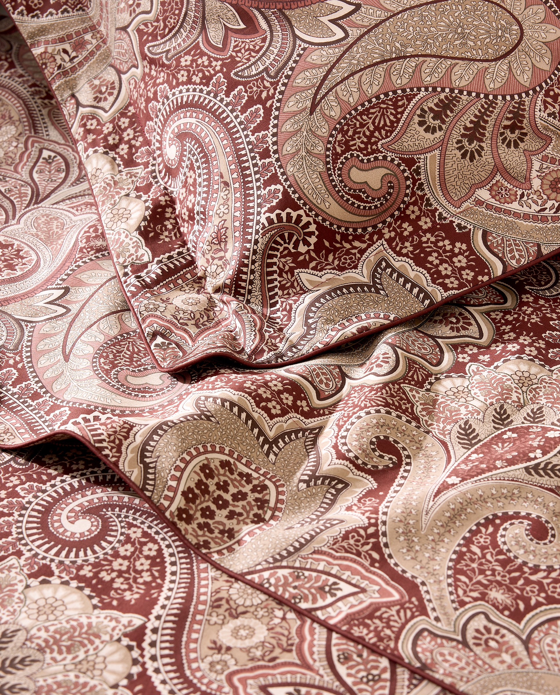Conjunto de lençóis de algodão acetinado Paisley Grená-3