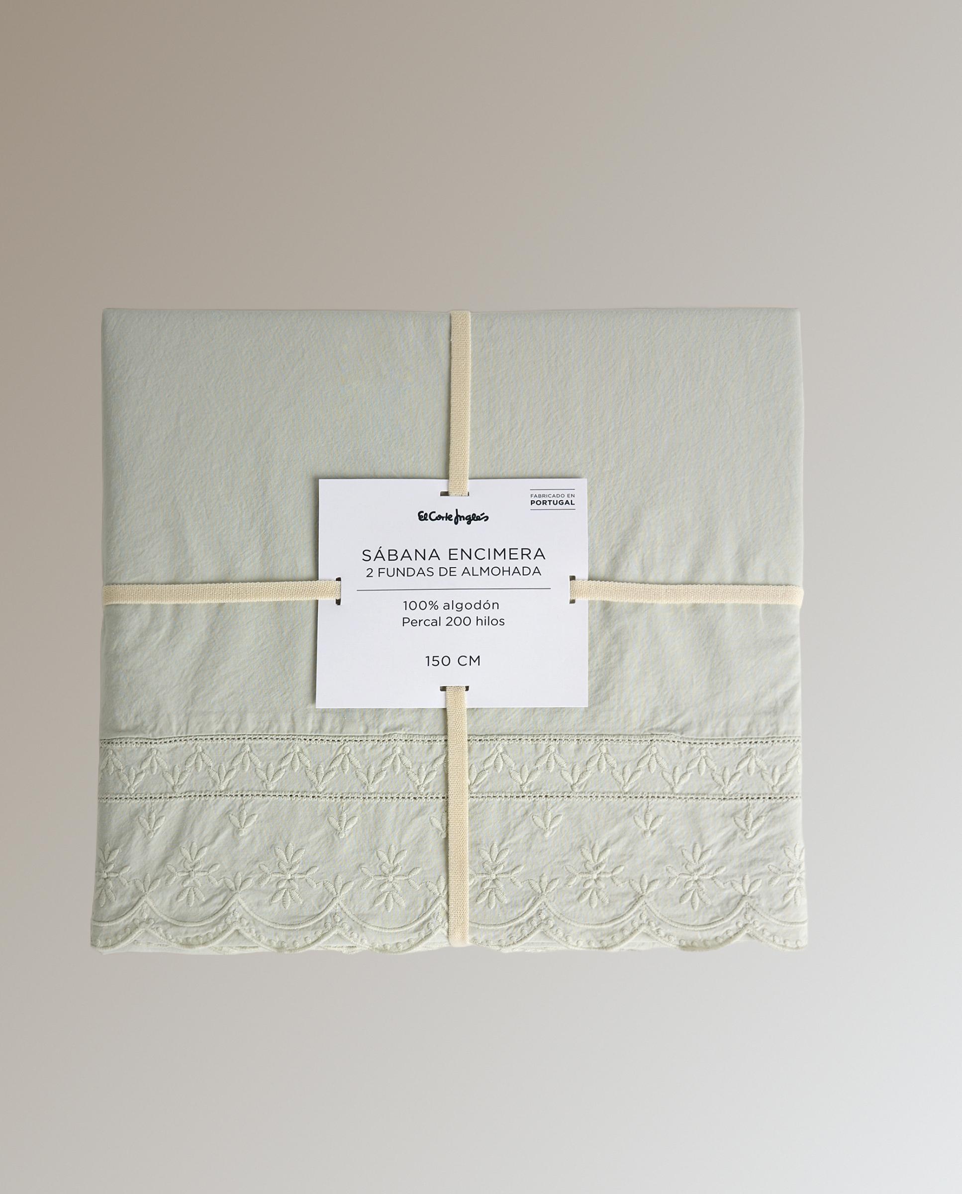 Conjunto de lençóis de algodão Anais Verde Água-5