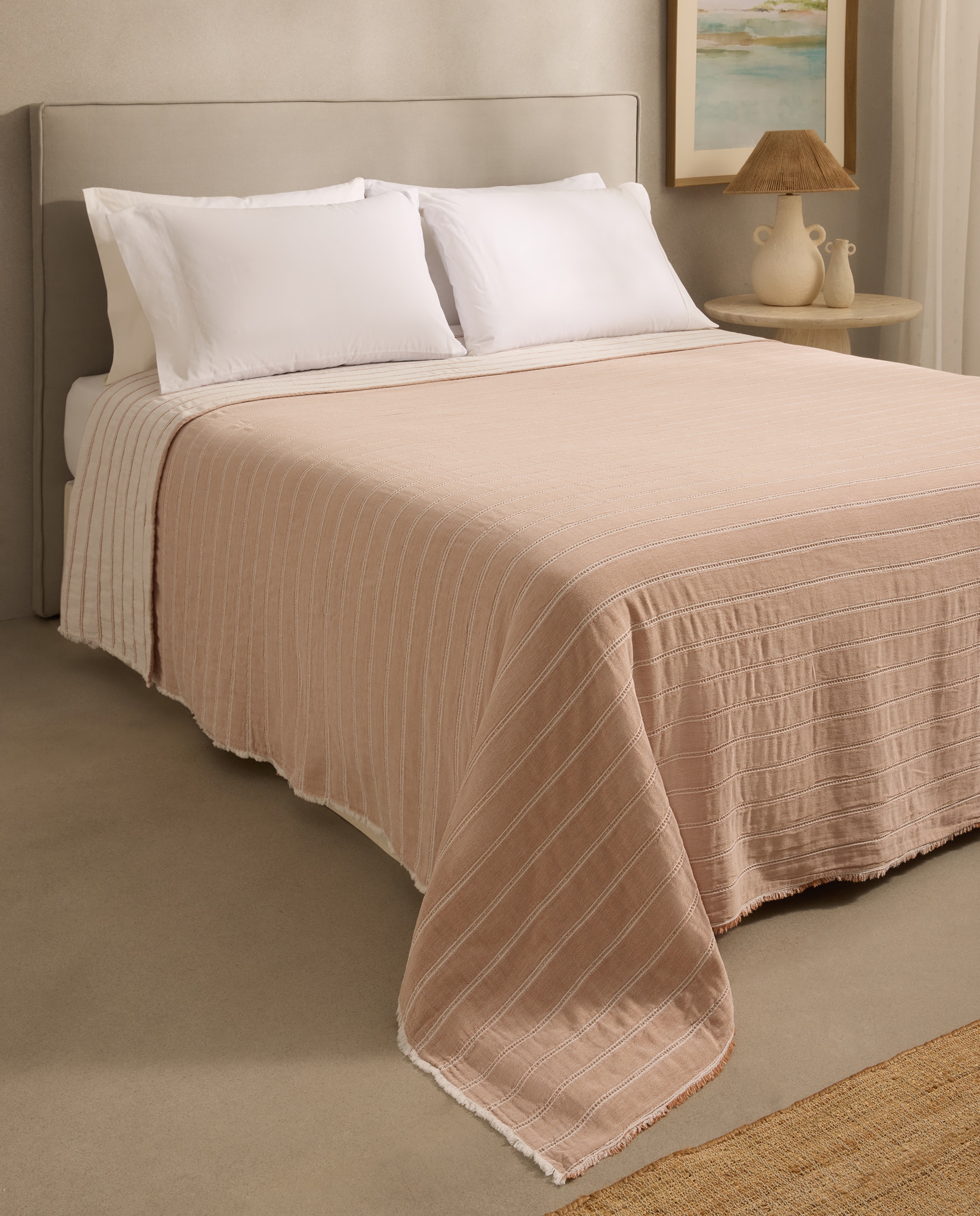 Colcha de Algodão e Linho Nac Terracota-1