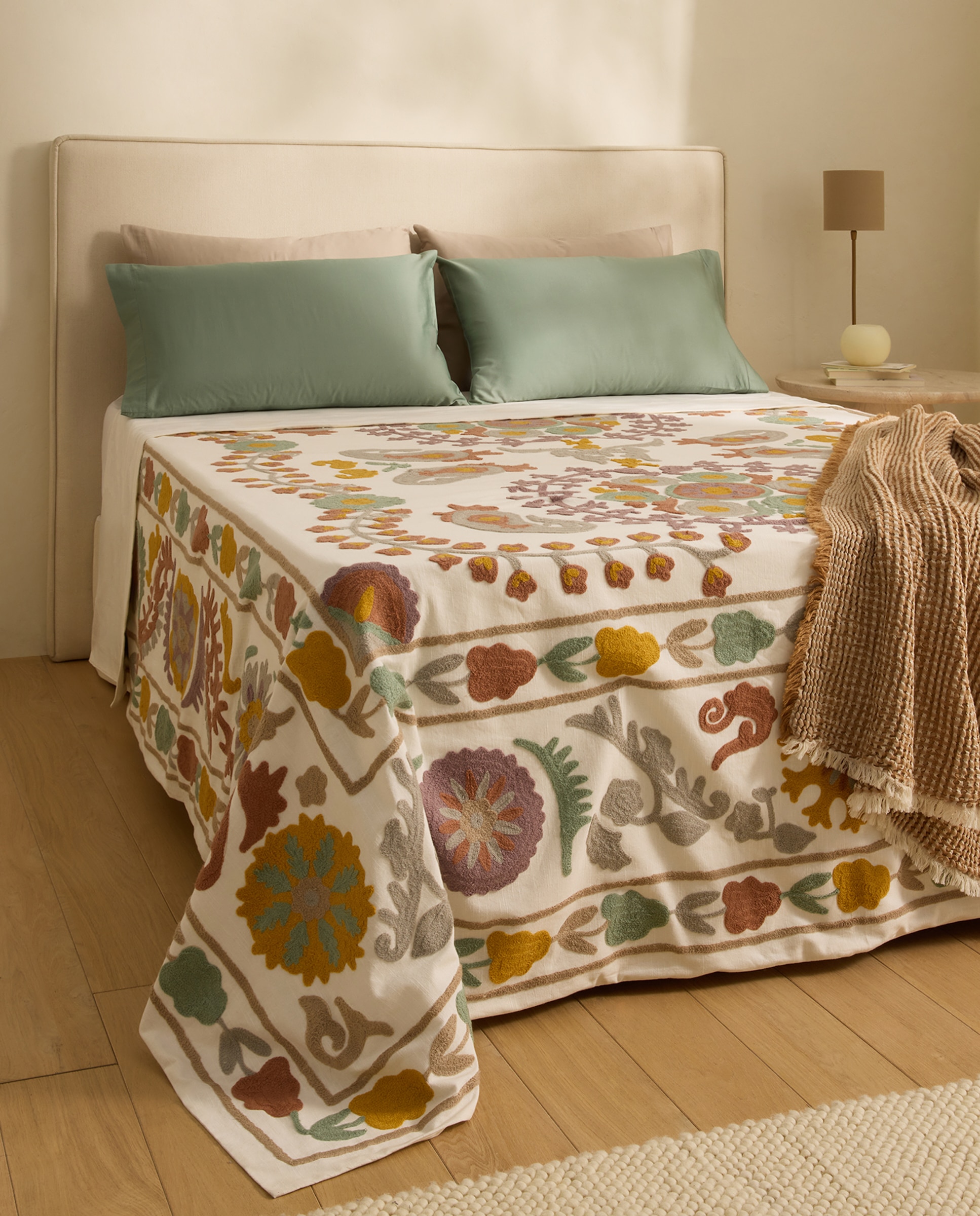 Colcha algodón Suzani - Amarillo Cama 135 cm Amarillo-1