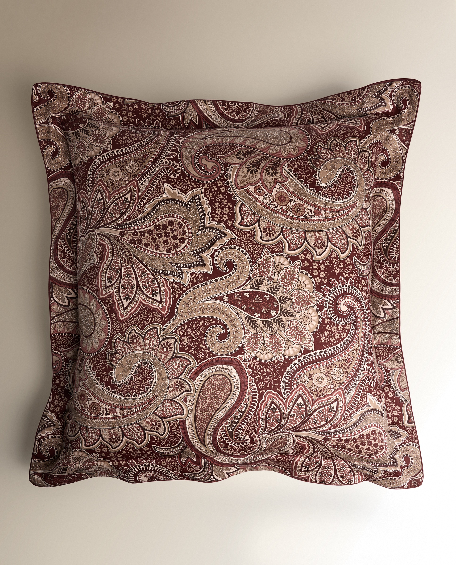 Capa de colchão em algodão acetinado Paisley Grená-2