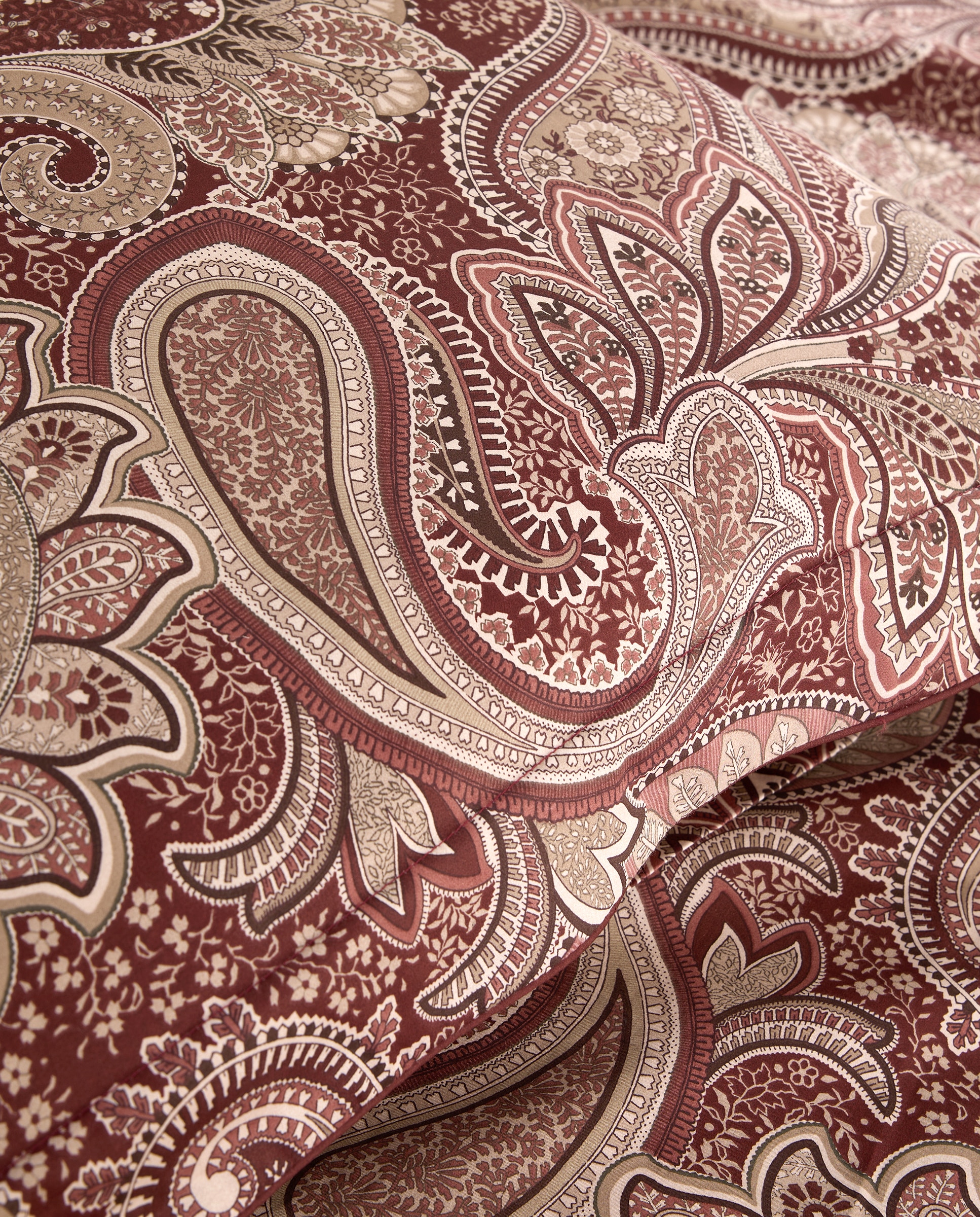 Capa de colchão em algodão acetinado Paisley Grená-3