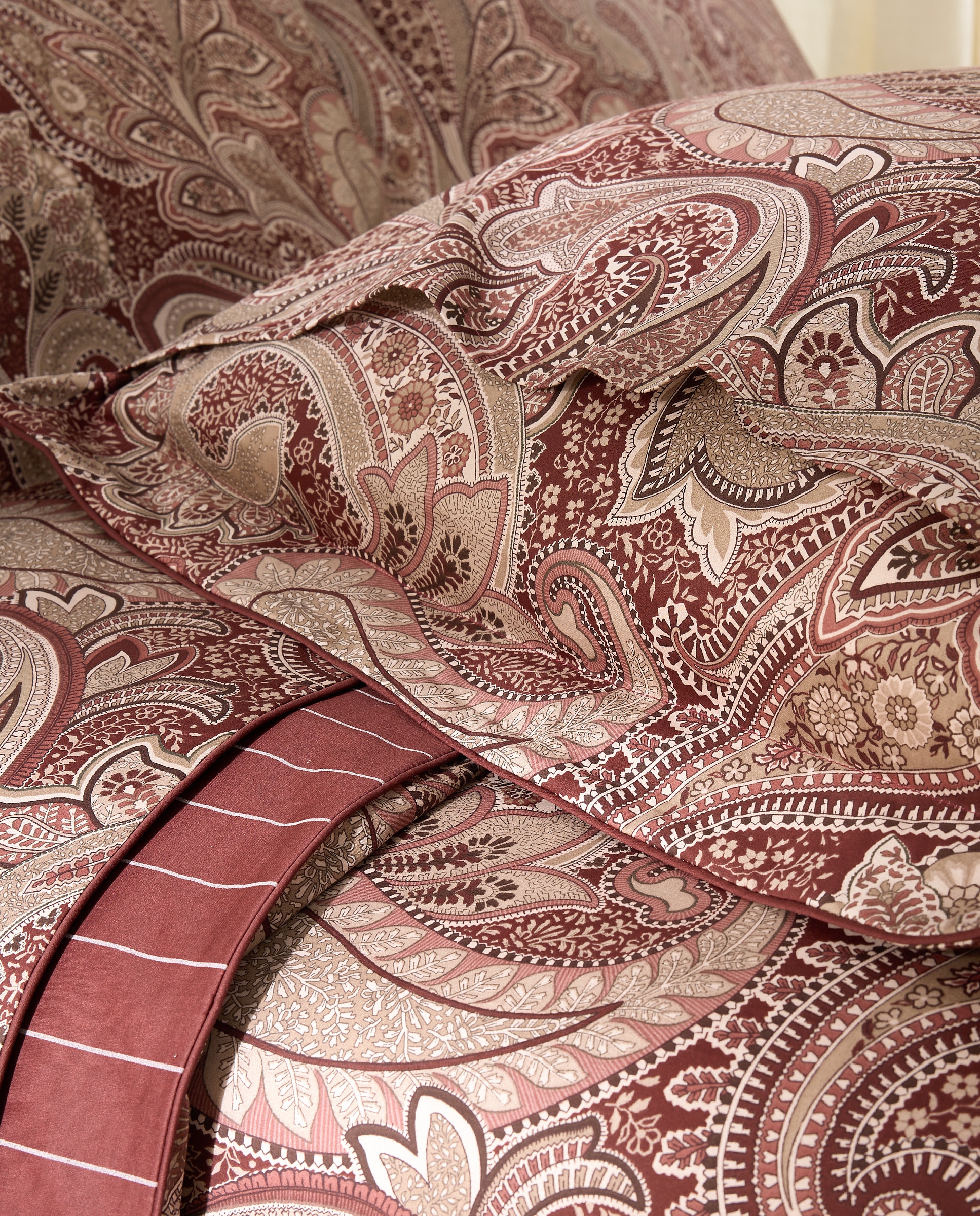 Capa de colchão em algodão acetinado Paisley Grená-4